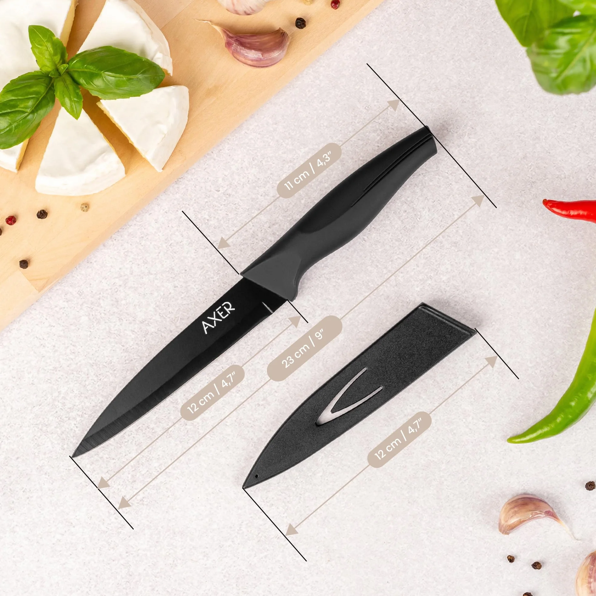 Axer Coltello da Cucina Professionale Multiuso 12 cm Lama Liscia