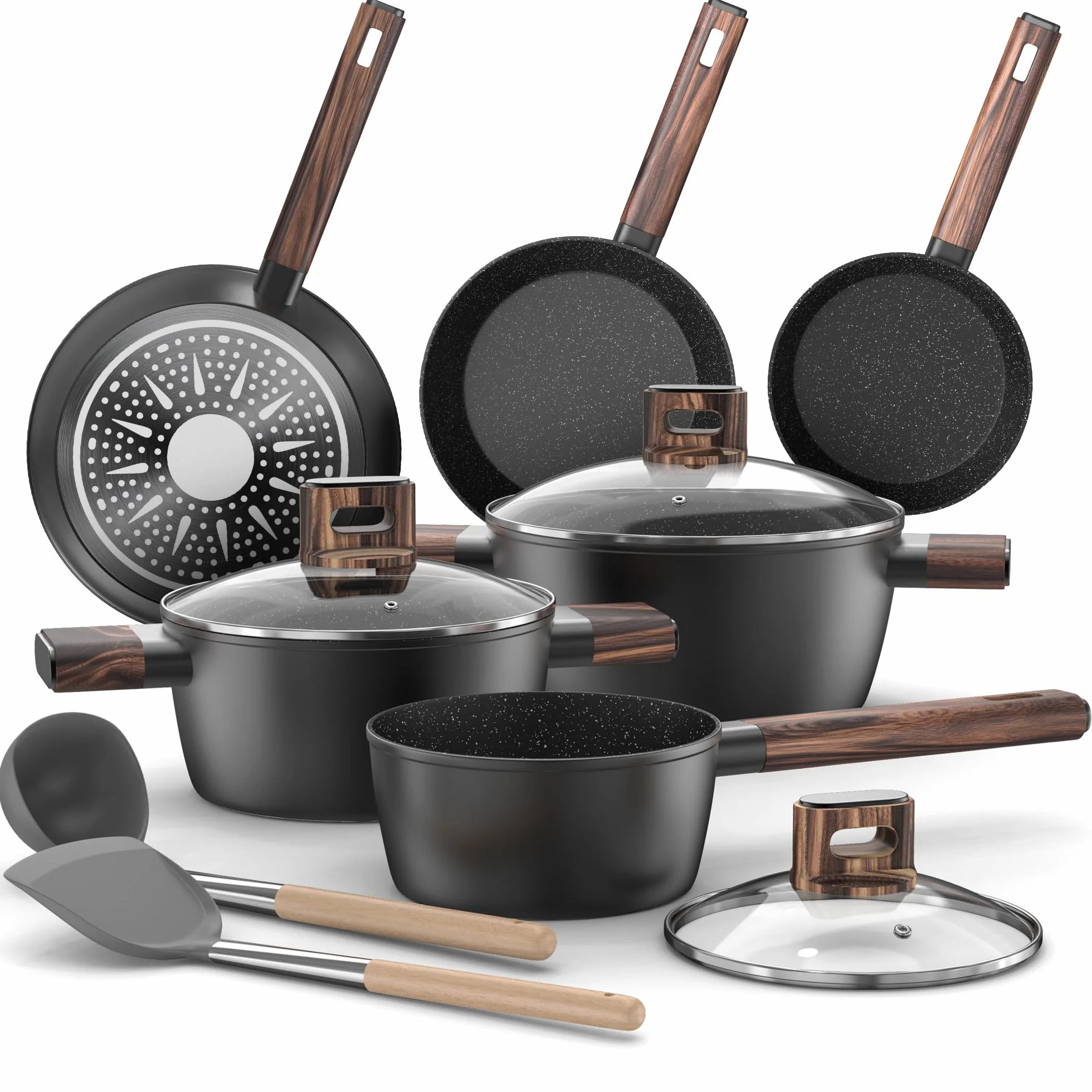 Topbooc Set Pentole Induzione 11 Pezzi Antiaderenti 20/28cm 24cm 16/20/24cm Senza PFOA PFOS