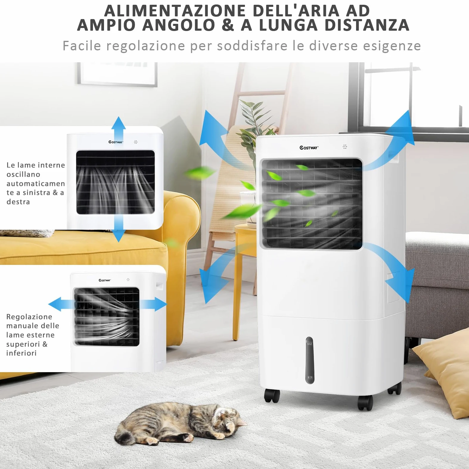 RELAX4LIFE Raffreddatore d'Aria Evaporativo 3 in 1, Serbatoio dell'Acqua 20L,Ventilatore, Umidificatore, 3 Modalità, 4 Velocità, Timer 7,5H, Telecomando, Adatto per Casa, Ufficio