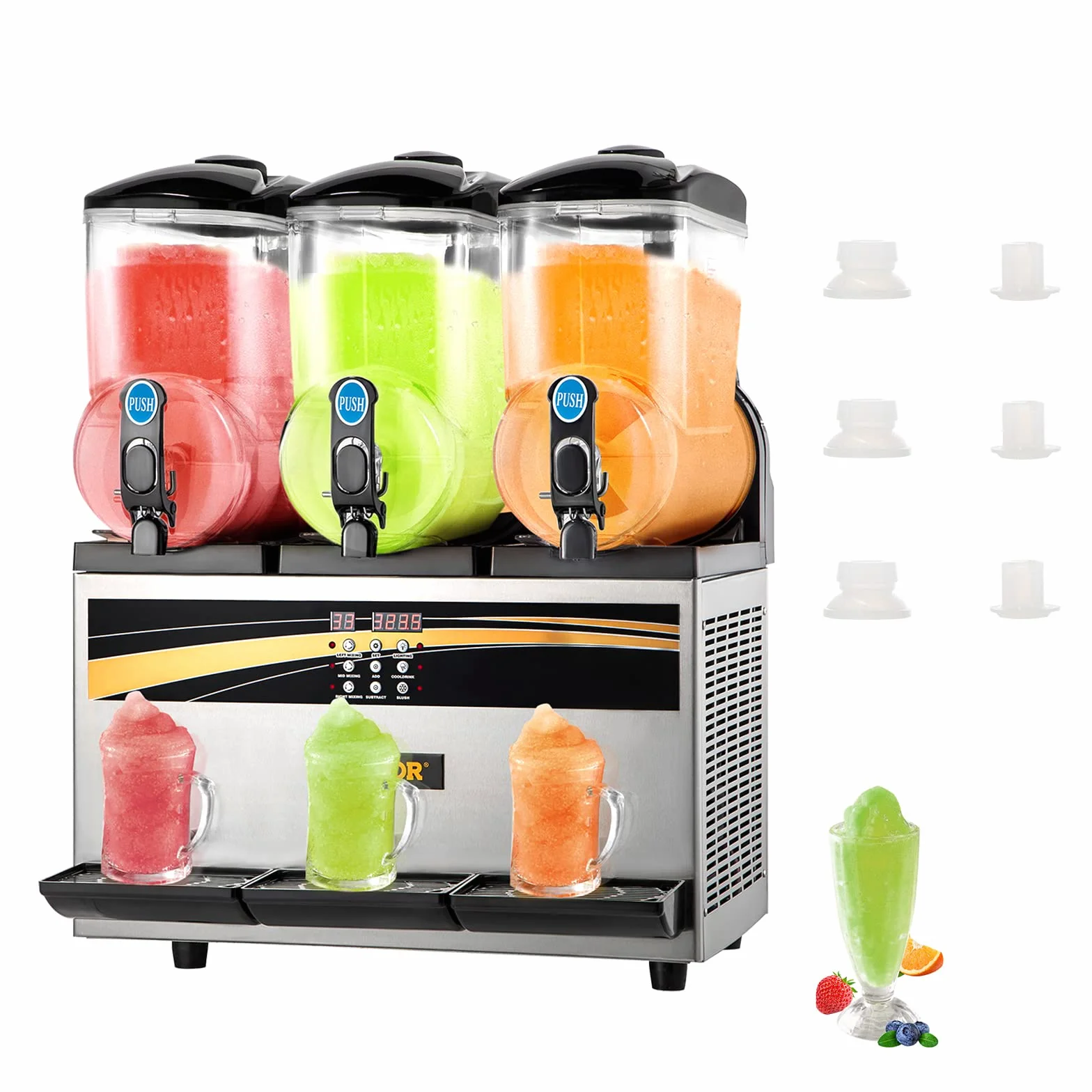VEVOR Macchina per Granita Sorbetto Elettrica in Acciaio Inox 45L Uso Commerciale, Granitore Sorbettiera Elettrico Commerciale Bevande Fredde, Macchina per Granita Crema Caffè con 3 Vasche da Banco