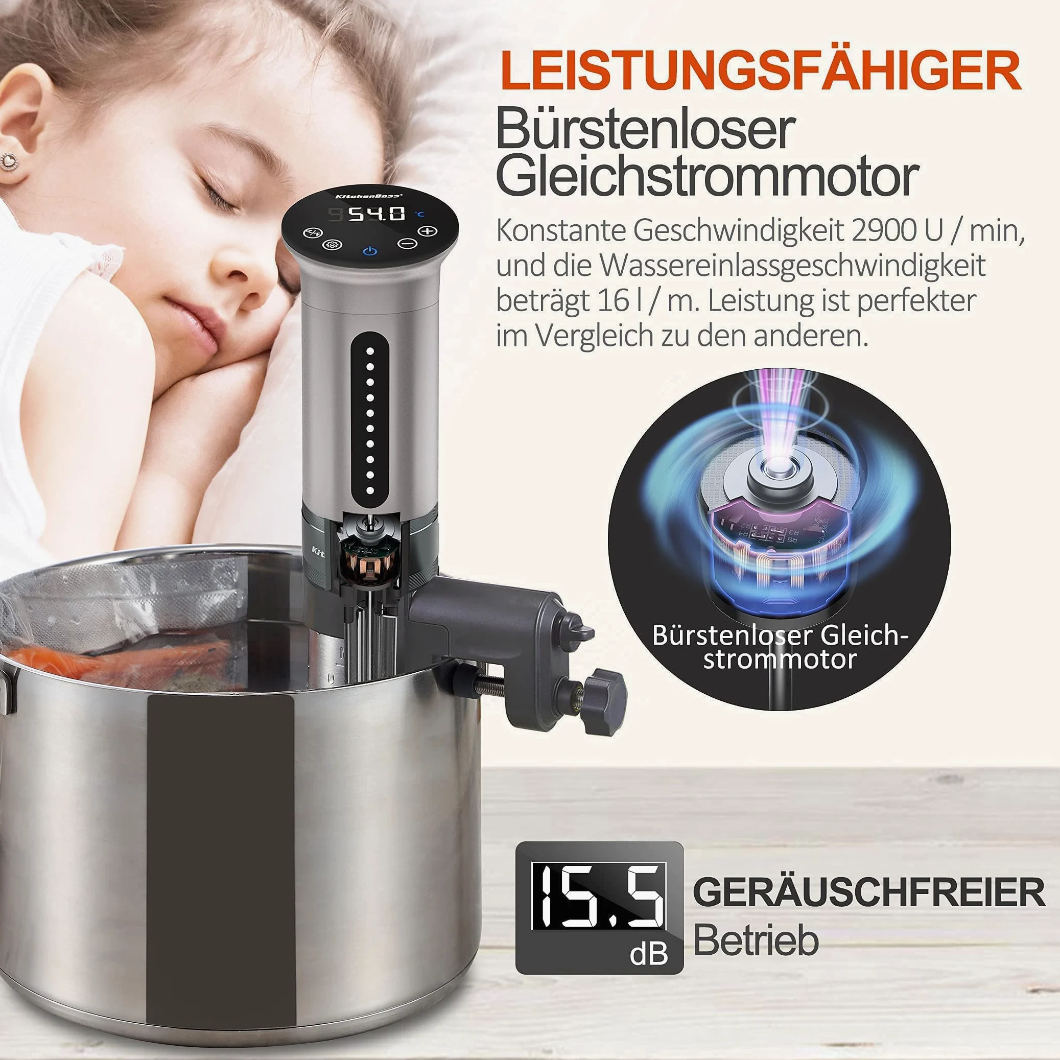 KitchenBoss Roner Cucina a Bassa Temperatura 1100W Roner Professionali G310S Cottura Bassa Temperatura 40℃ to 90℃ Sous Vide IPX7 Silenzioso