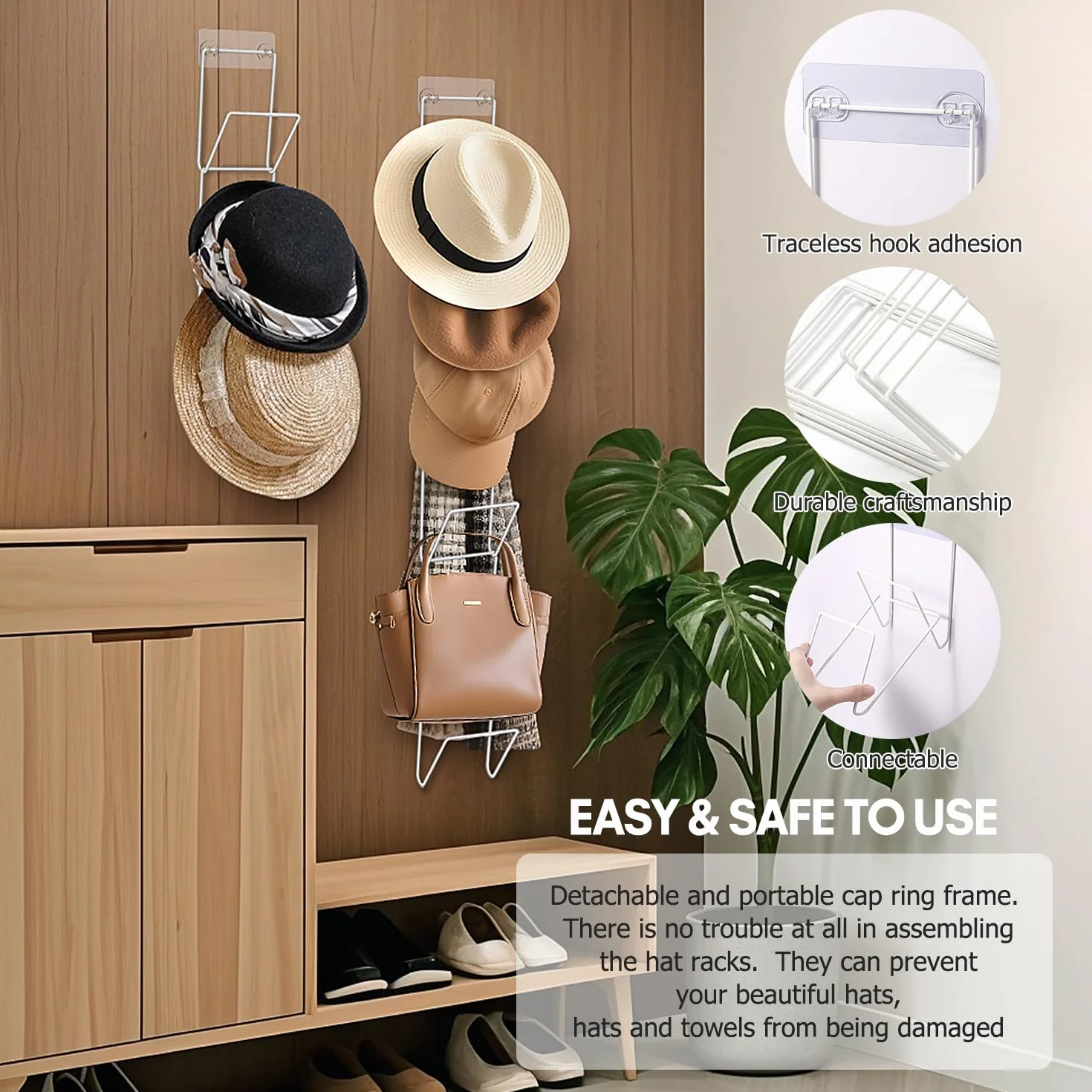 Jcocylse Set di 12 supporti per cappucci – Supporto da parete multifunzionale per cappelli, sciarpe e parrucche – Cappellino organizer