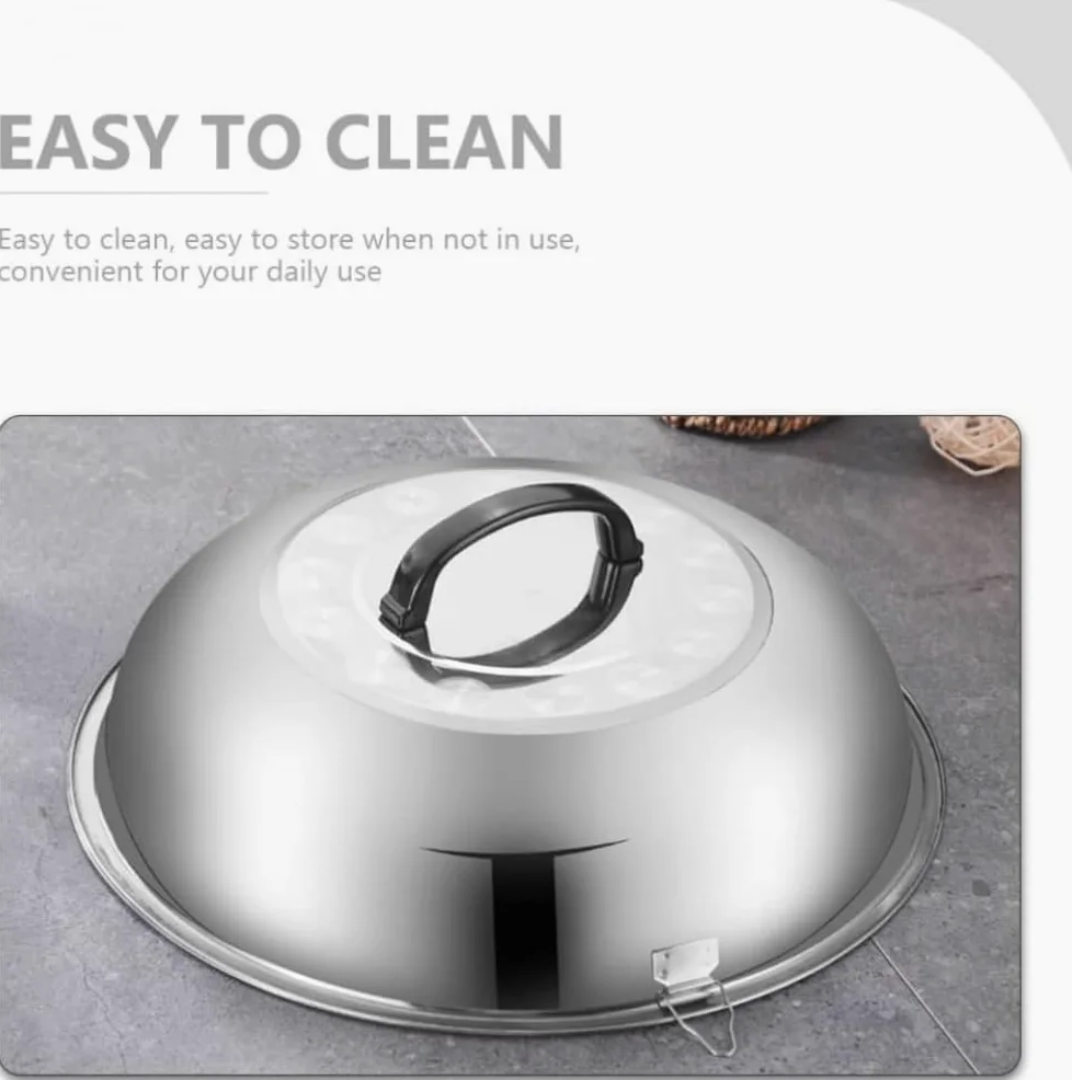 Coperchio universale in acciaio inox rotondo a cupola in ghisa, coperchio di ricambio per padelle, padelle e padelle in ghisa, 48 cm