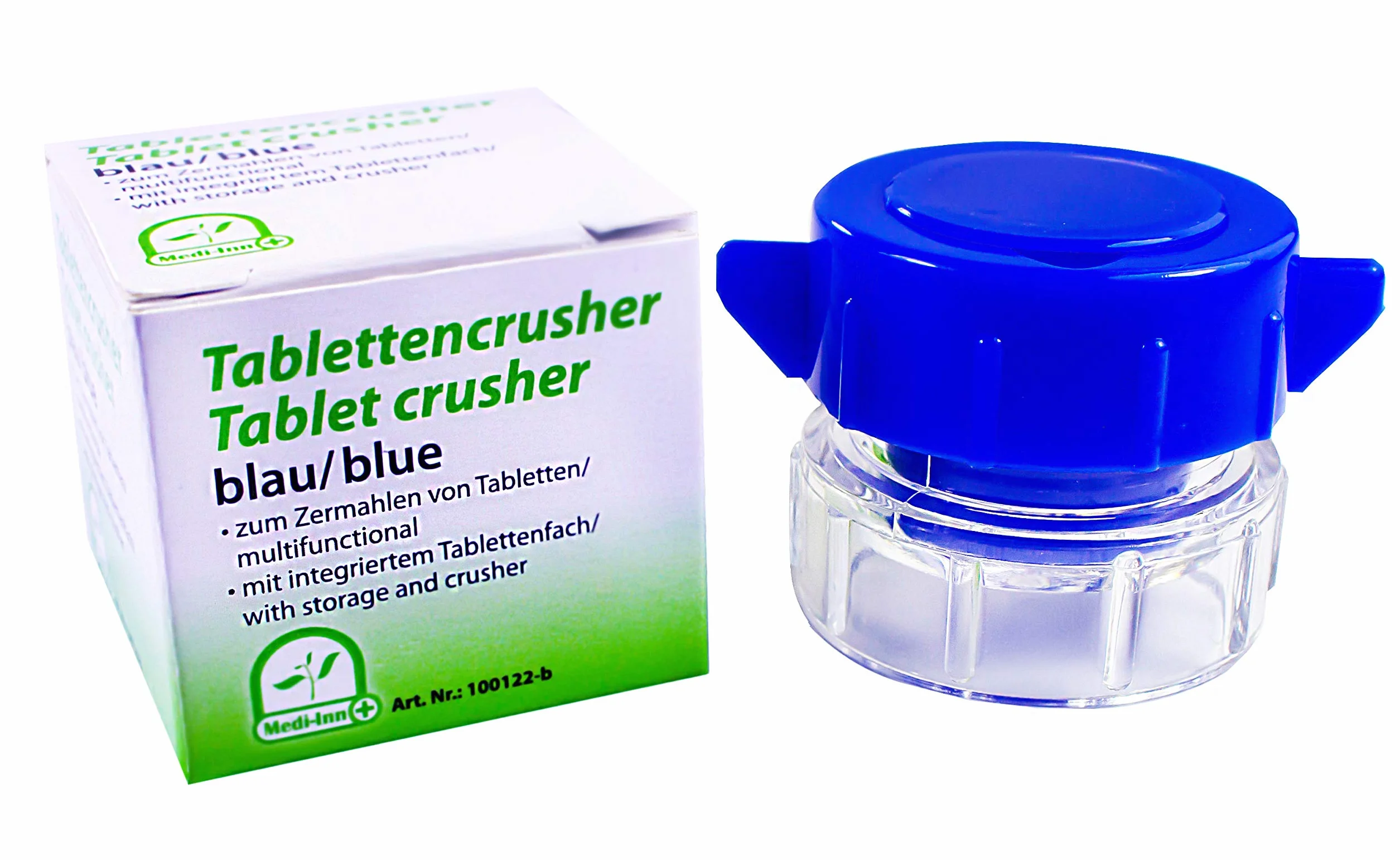 Medi-Inn Mortaio per Compresse Tablettencrusher Blu con Vano Portaoggetti