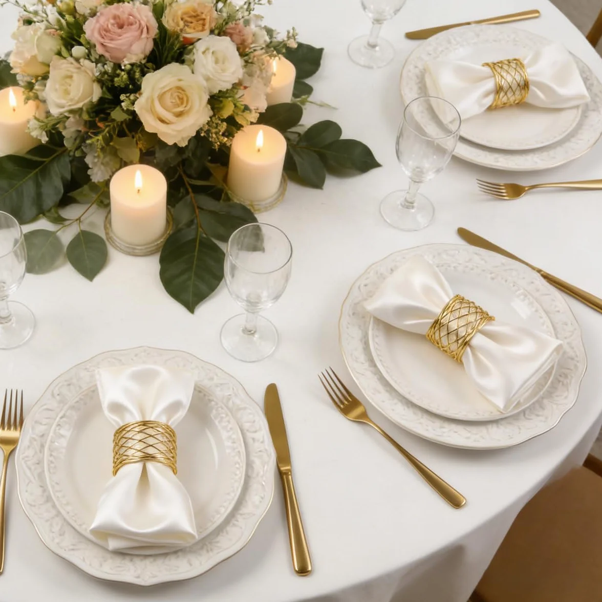 Portatovaglioli 12pcs Anelli di tovagliolo di Metallo Dorato, Anello da Tavolo 4.3 * 5.2 cm, per Matrimonio Banchetto Cena Decorazione da Tavola per Feste d'Oro (12 Pezzi)
