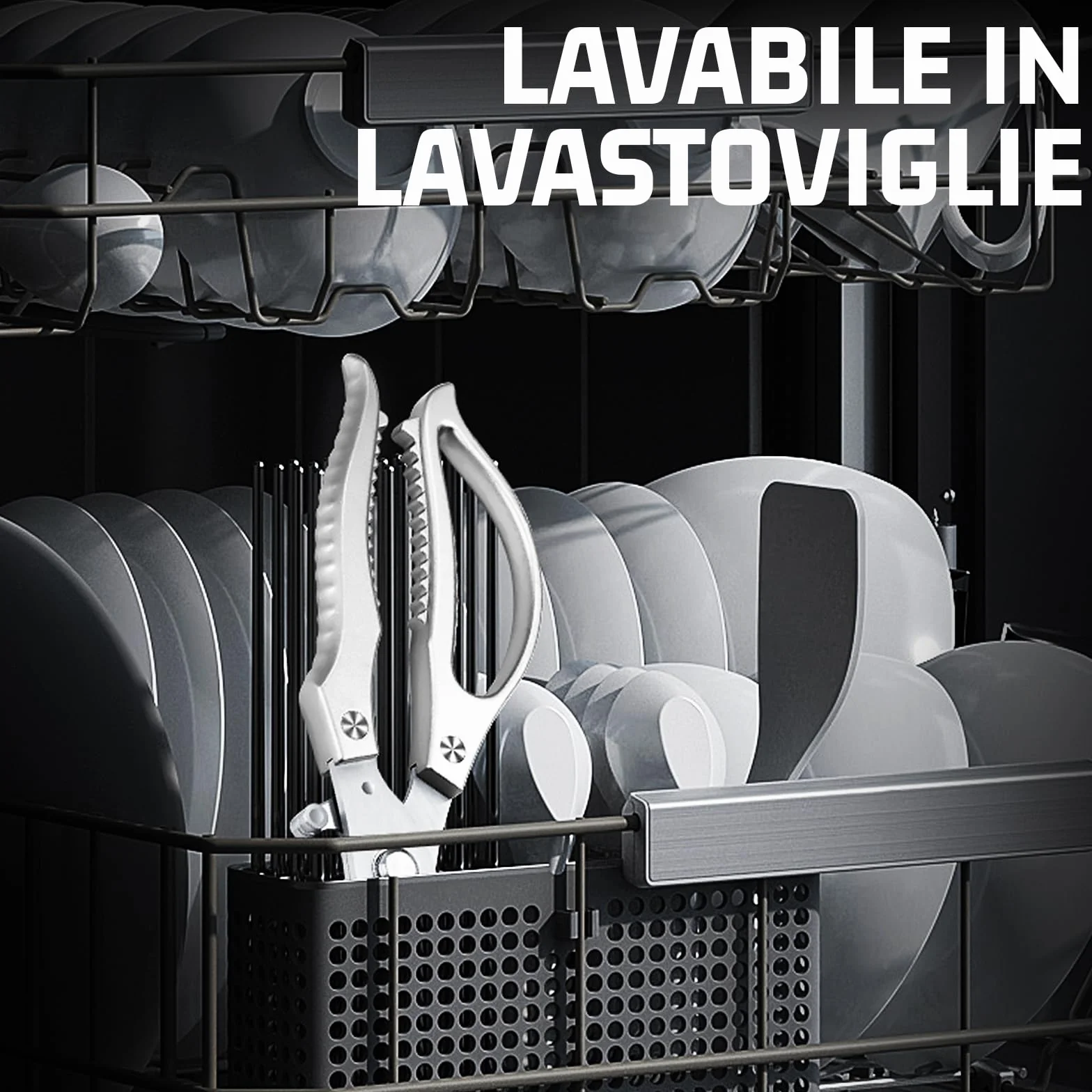 Forbici da Cucina Acciaio Inox Trinciapollo Professionale Forbice Cucina Argento