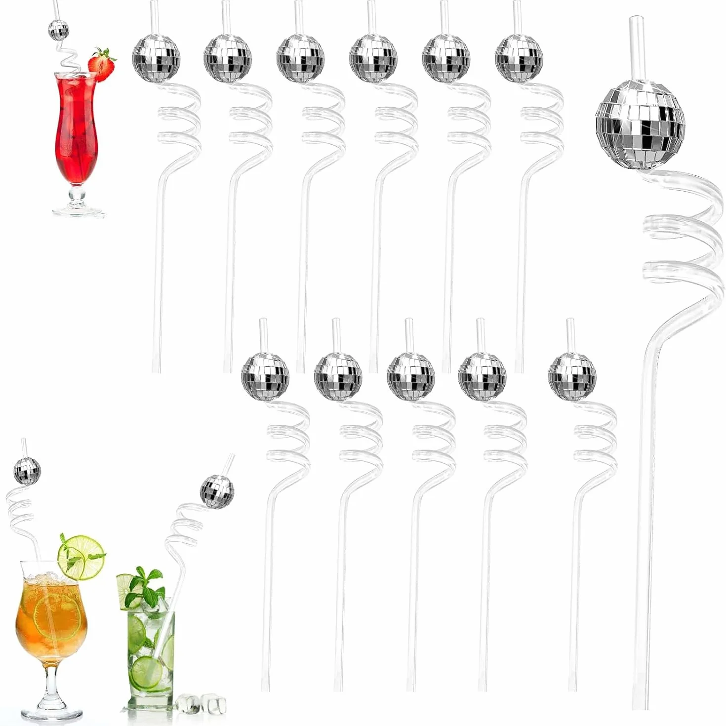 Cannucce con Sfera da Discoteca, mini Cannucce con Sfera a Specchio, Riutilizzabili, per Feste di Compleanno, Confezione da 12