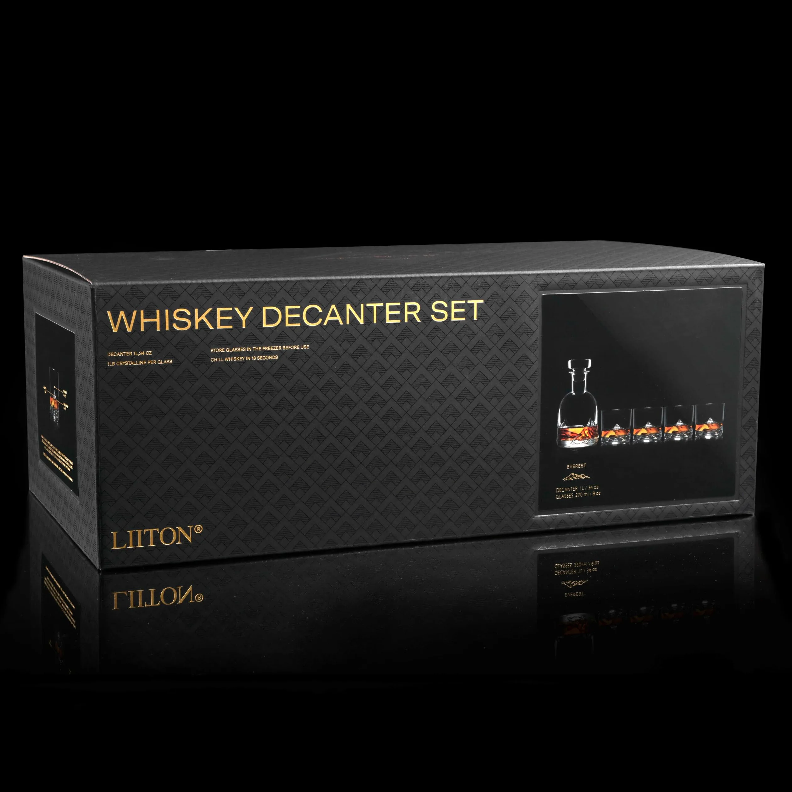 LIITON Everest - Set di 5 bicchieri da whisky in cristallo con caraffa da whisky, regalo per uomo, per cocktail, gin, bourbon, rum