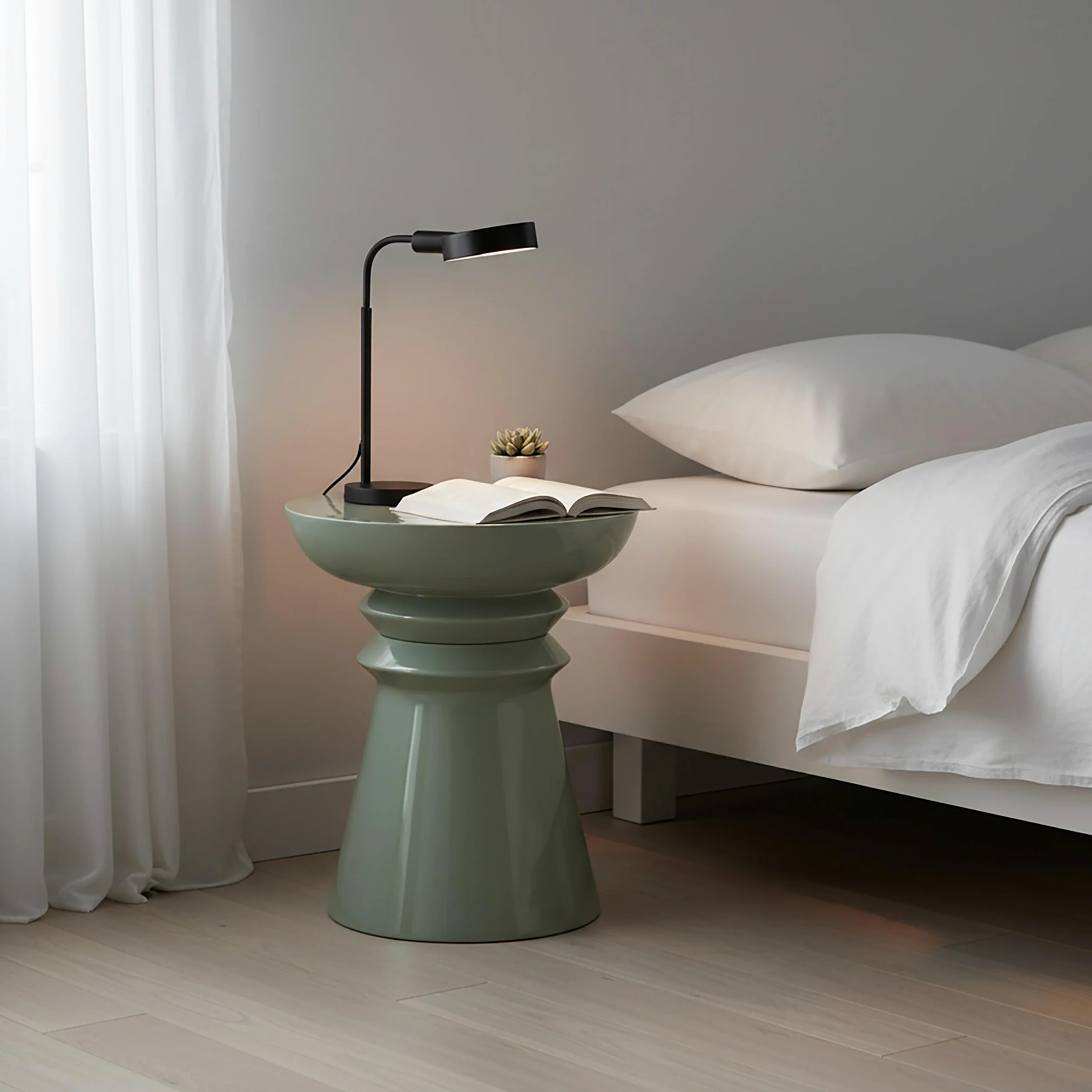 Relaxdays Tavolino e sgabello, design conico, oggetto decorativo per soggiorno, HxD: 45 x 38 cm, metallo, salvia
