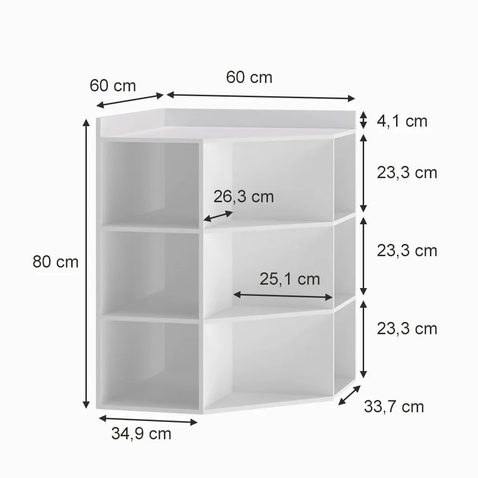 Vicco Scaffale angolare Elina, Bianco, 60 x 80 cm, per conservare ed esporre libri o oggetti decorativi
