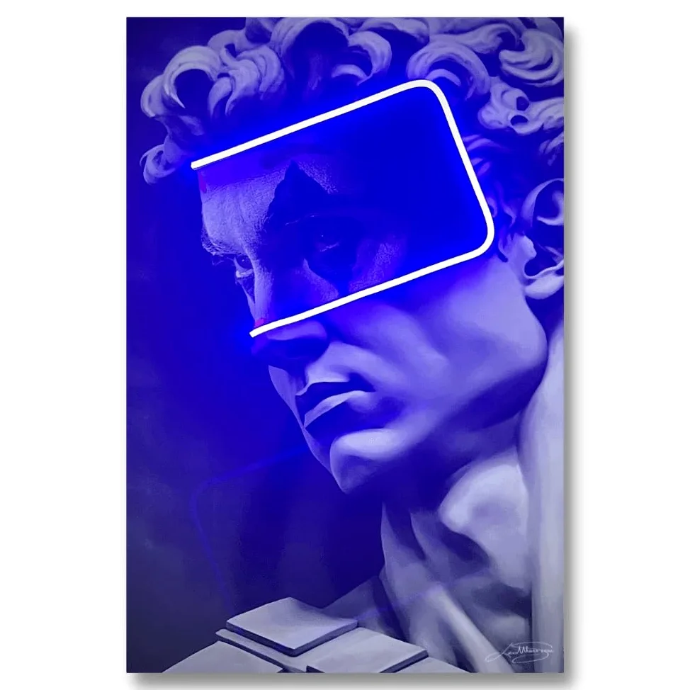 Pop Art Led Wall Art | Joker David Statue | LED Mansion - 40cm x 60cm - Blu