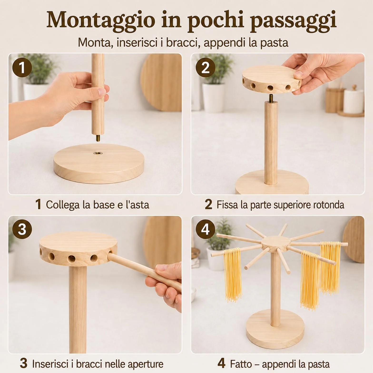 Essiccatore per Pasta, Stendi Pasta Fresca in Legno, Essiccatore Pasta Fresca, con 9 Bracci Rimovibili, Riutilizzabili, per L'Essiccazione di Pasta, Noodles Cinesi, Vermicelli, Altezza 40 cm