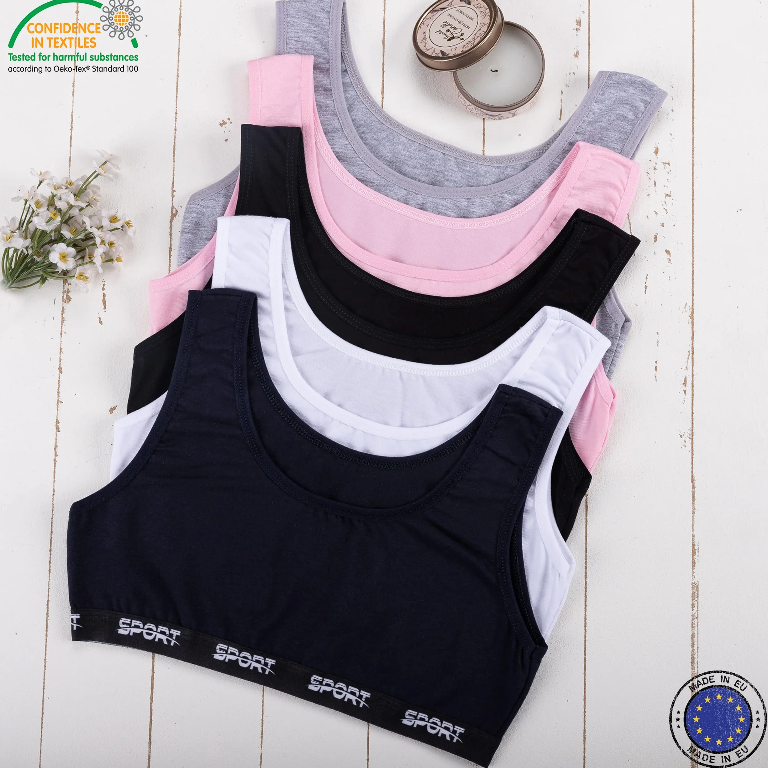 LOREZA Reggiseno Bambina Allenamento Sportivo Cotone 8-15 Anni