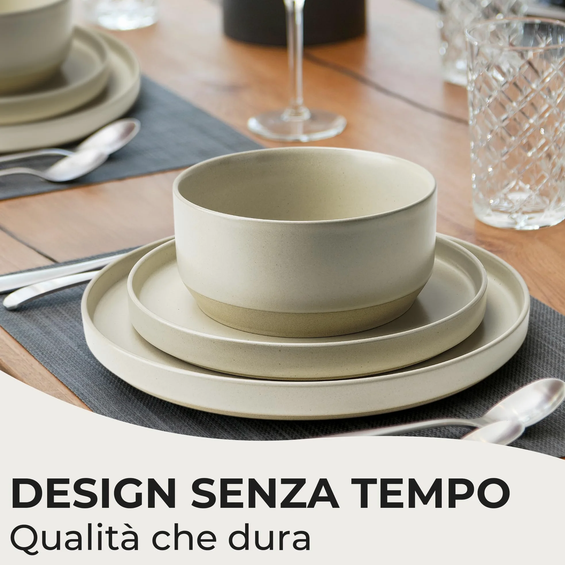 MIAMIO - Set di stoviglie per 4 persone/Set di stoviglie in pietra da 12 pezzi in beige/Lavastoviglie e microonde - Collezione Sierra (chiaro, (12x))