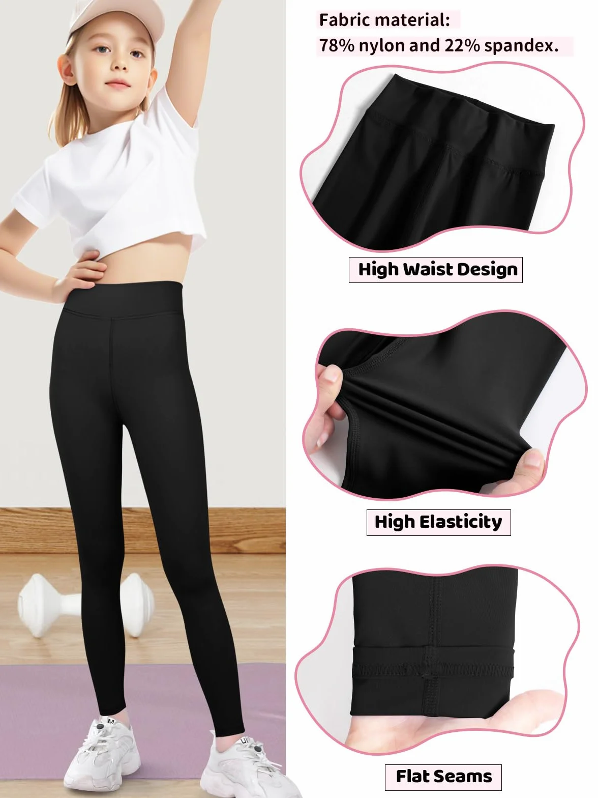 Leggings Sportivi per Bambina e Ragazza Leggins Lunghi a Vita Alta per Lo Yoga e la Ginnastica