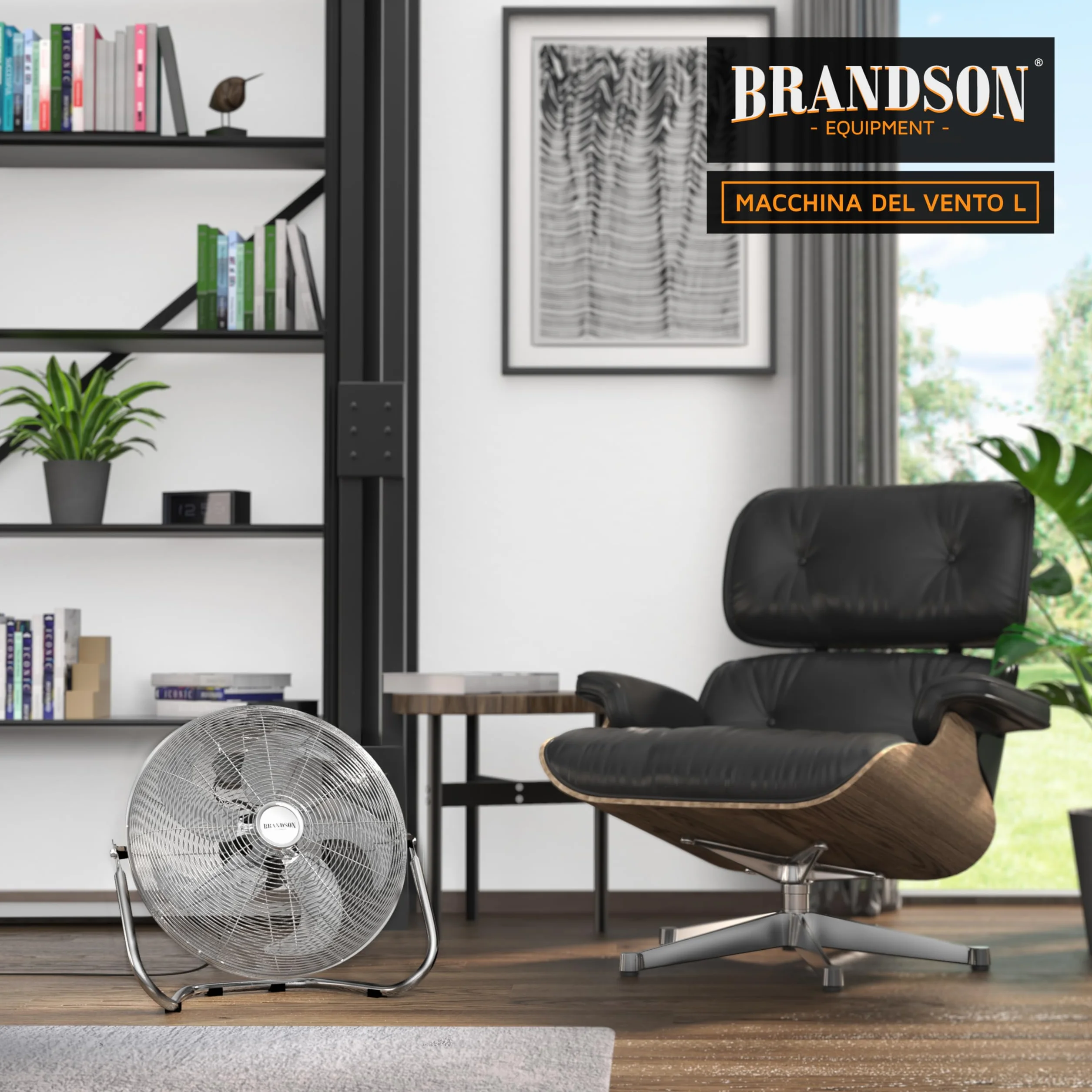 Brandson - Macchina del vento - L'originale Super ventilatore - Largo 53,5cm - 3-livelli di potenza - 120W di potenza max assorbita - Design Retro - Cromo
