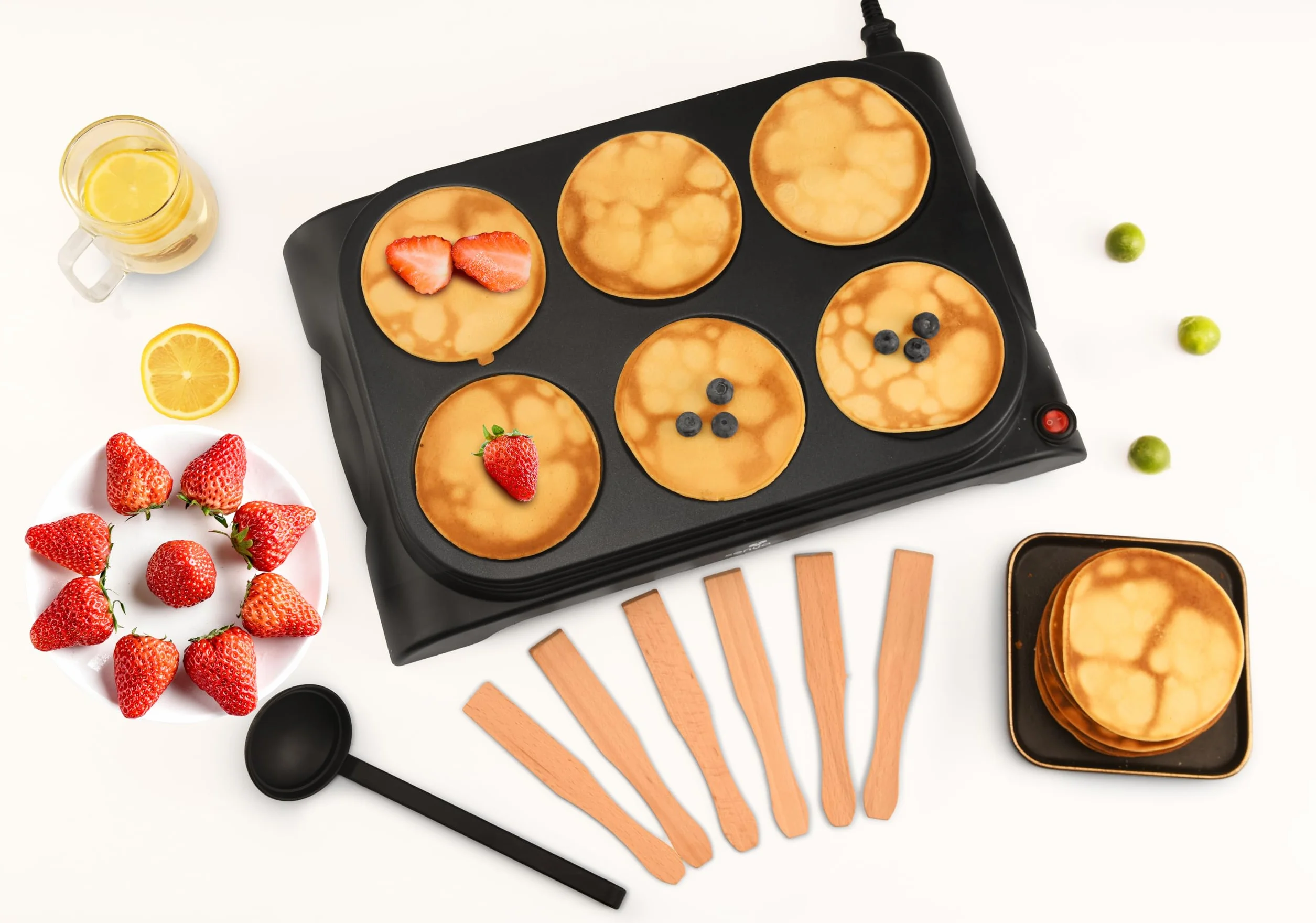 SENYA Crêpière elettrica 1000W Piastra antiaderente Ø11,5 cm per crêpes pancakes