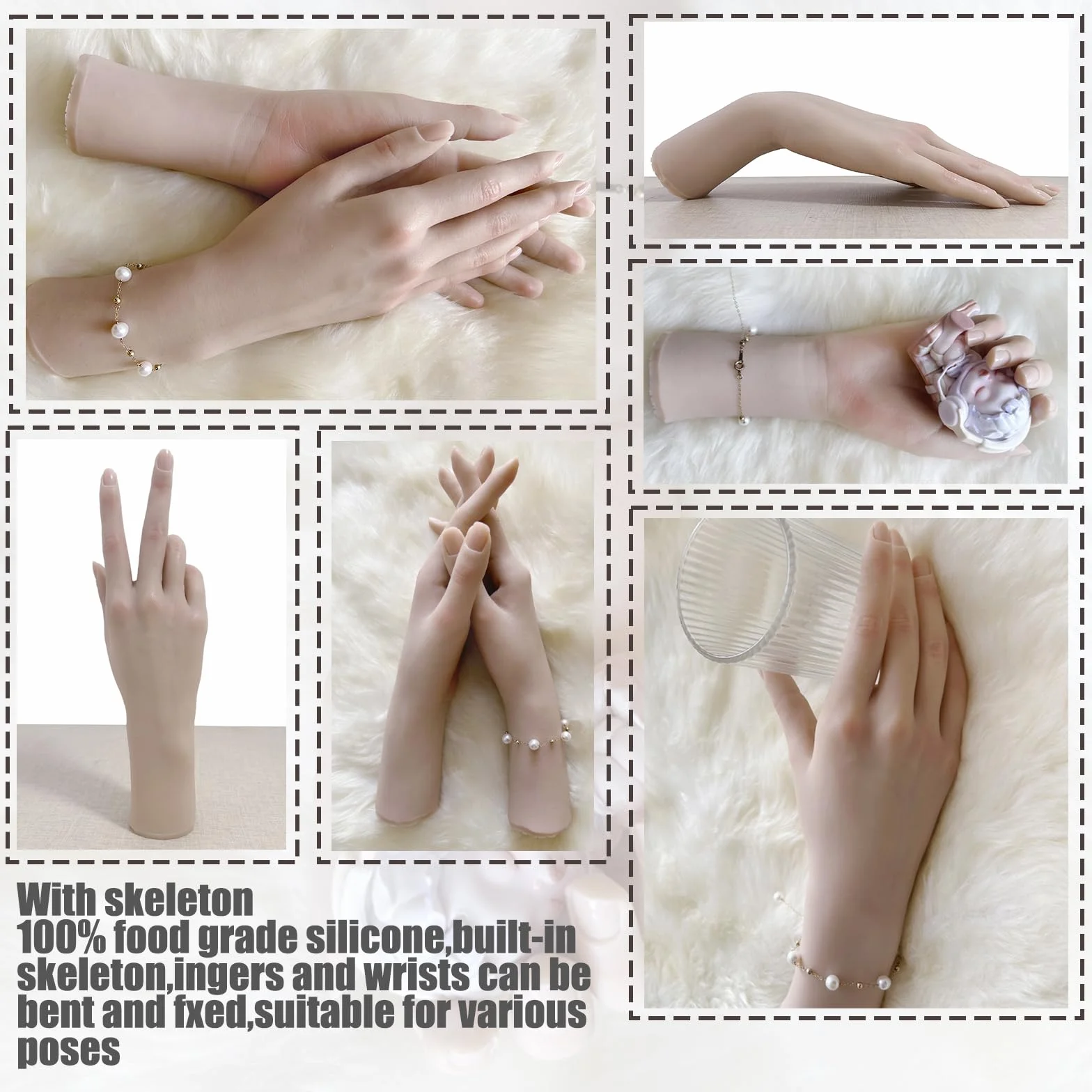 Manichino realistico in silicone mano femminile per unghie acrilico mostra gioielli Halloween fotografia puntelli scena