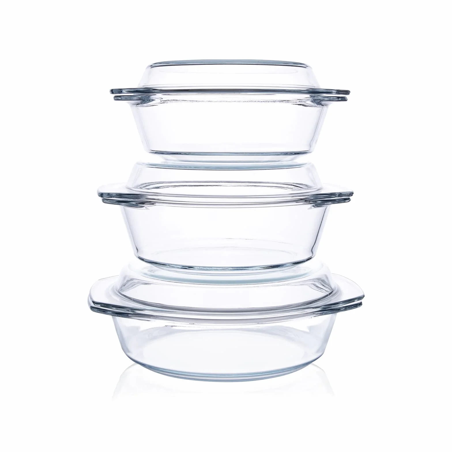 Set di 6 Pezzi Casseruola Tonda in Vetro Con Coperchio, 1L+1.5L+1.8L Temperato Teglia da Forno per Forno, Congelatore e Lavabile in Lavastoviglie