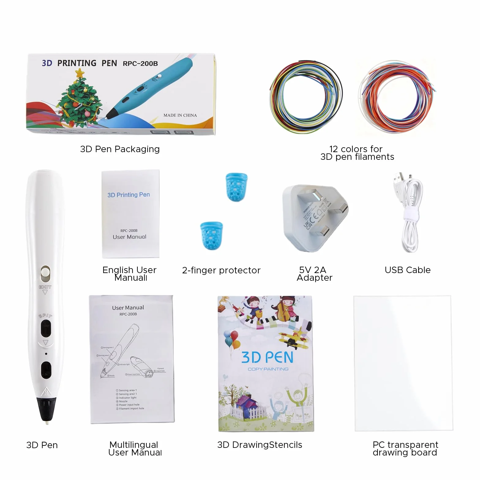 Penne 3D RPC200B 12 colori filamento PLA compatibile artigianato fai da te bianco