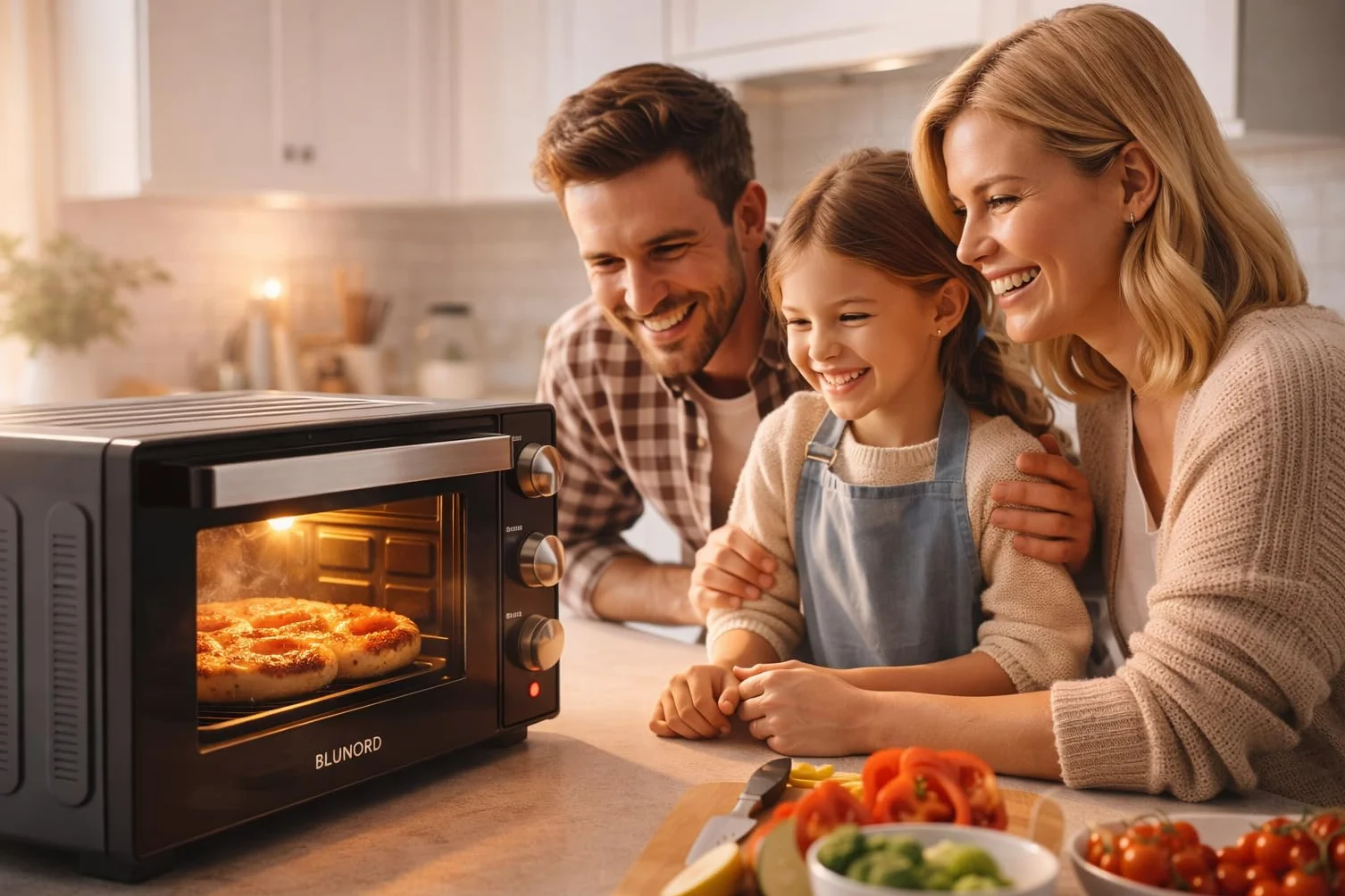 Forno Elettrico Ventilato 52L Doppio Vetro 6 Funzioni Cottura 90-230°C Timer 60 Min Luce Interna Pareti Antiaderenti
