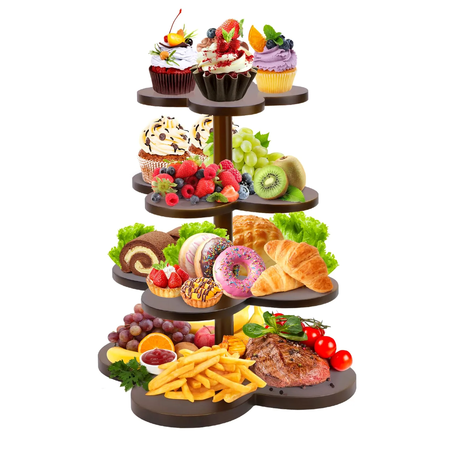 Alzata per torte a 4 ripiani, a forma di torre in legno di ciliegio, grande, riutilizzabile, per matrimoni, compleanni, feste