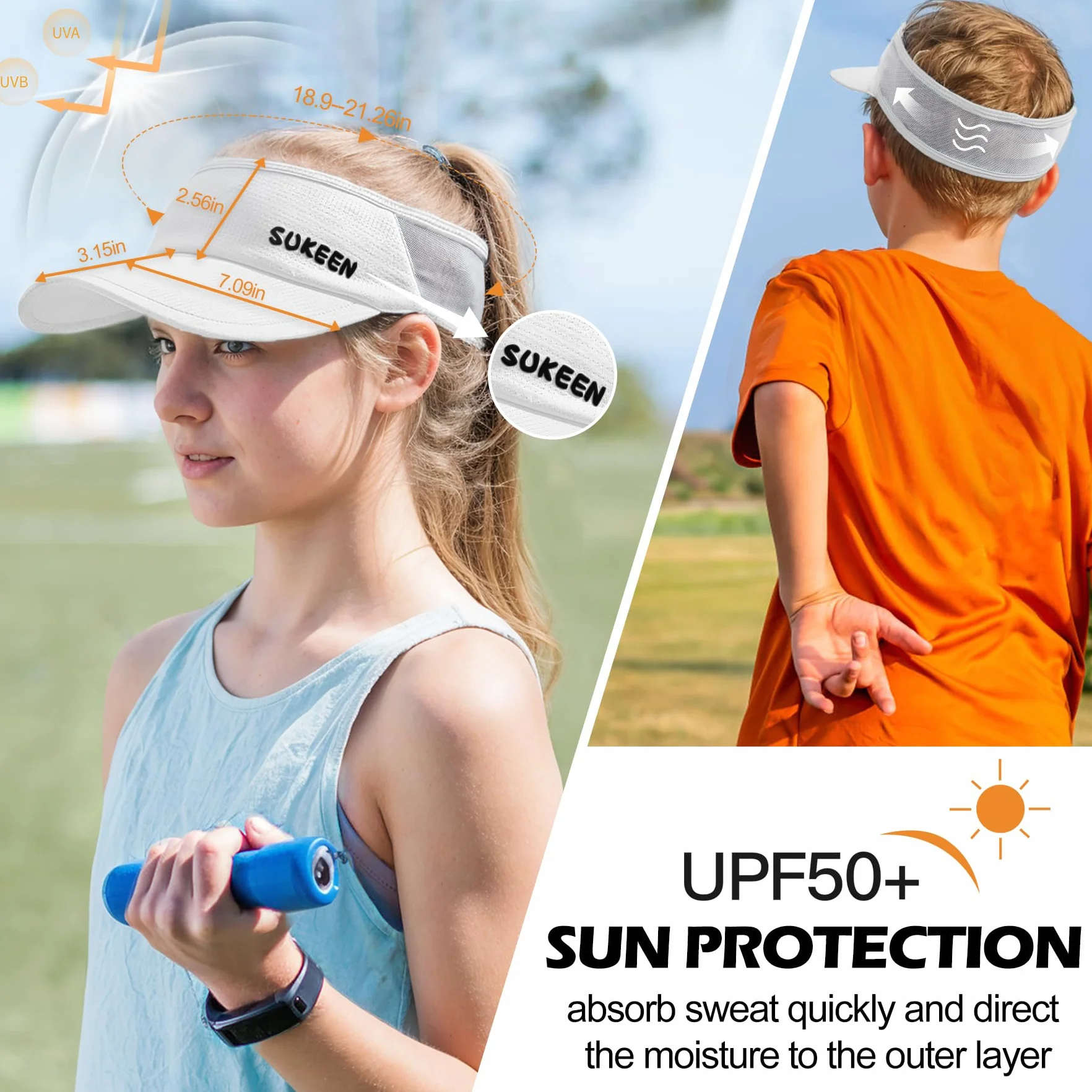 Sukeen Cappellino da donna UV protezione visiera parasole bambini 5-12 anni asciugatura rapida elastico traspirante