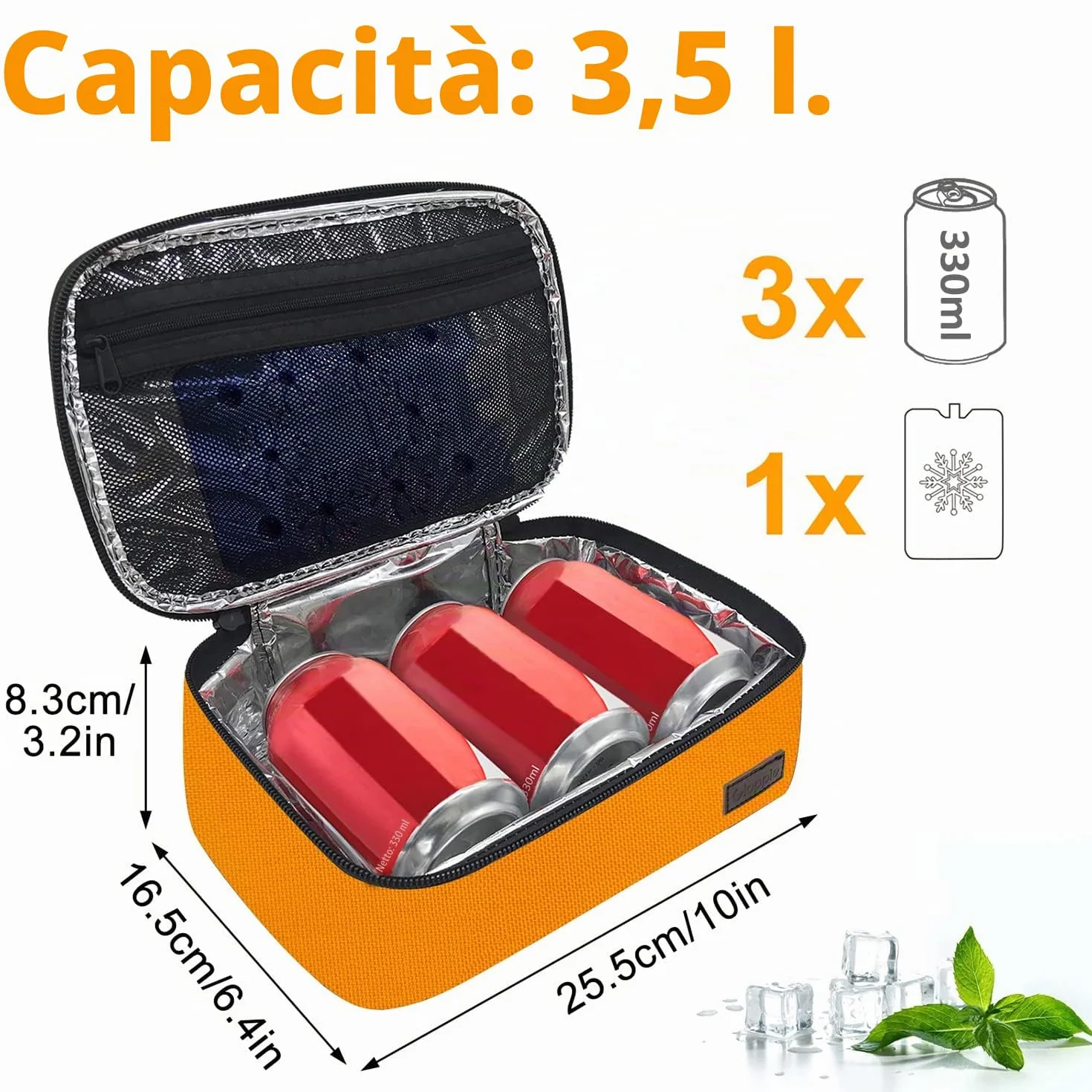 Gloppie - Mini Lunch Box Piccola Borsa per il pranzo per gli uomini Donne - Isolato LunchBox Termico Pranzo Scatole Pranzo Secchio Bento Box contenitori per alimenti Riutilizzabili Panini Box,Arancia