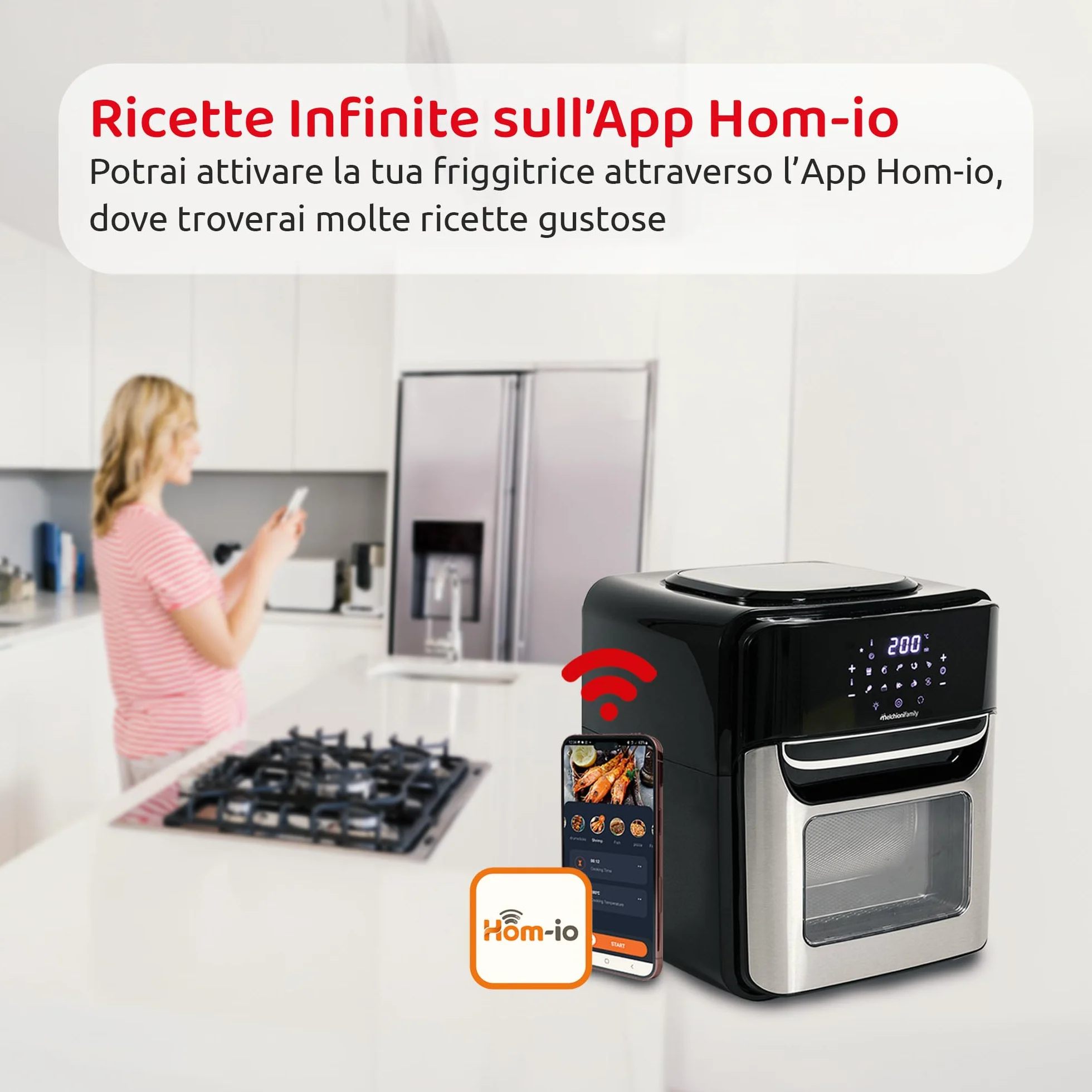 Melchioni Family Smart VIRGINIA Air Fryer 12L friggitrice ad aria Wi-Fi 1700W nero