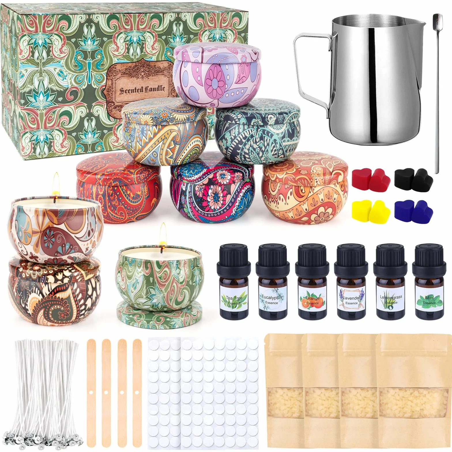 VICBAY Kit Candele Fai Da Te, 480g Cera Soia, 9 Barattoli, 6 Oli Profumati, DIY Set Regalo
