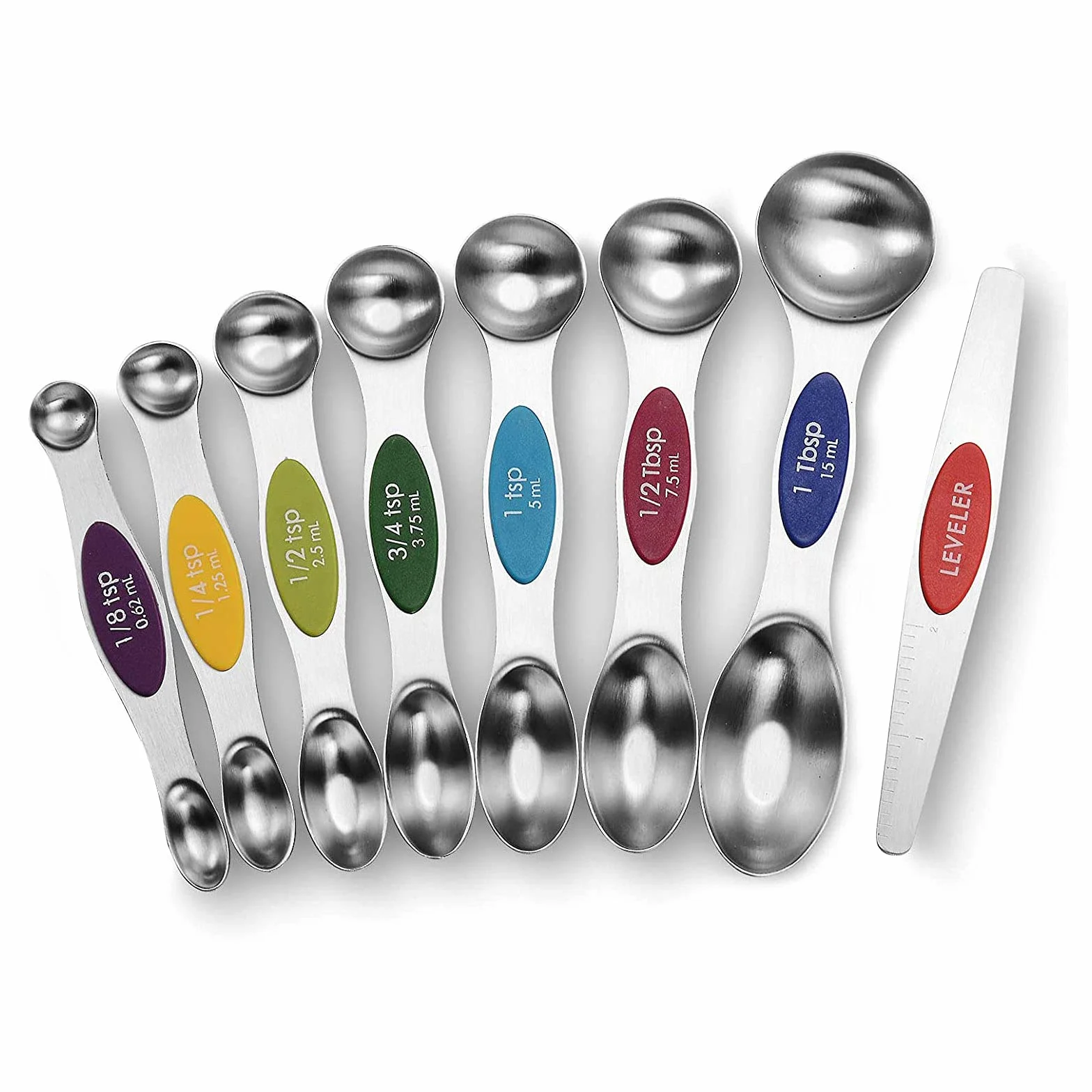 Set di 8 cucchiai dosatori magnetici – in acciaio inox impilabili su entrambi i lati per misurare ingredienti secchi e liquidi, misurini per cucinare e cuocere