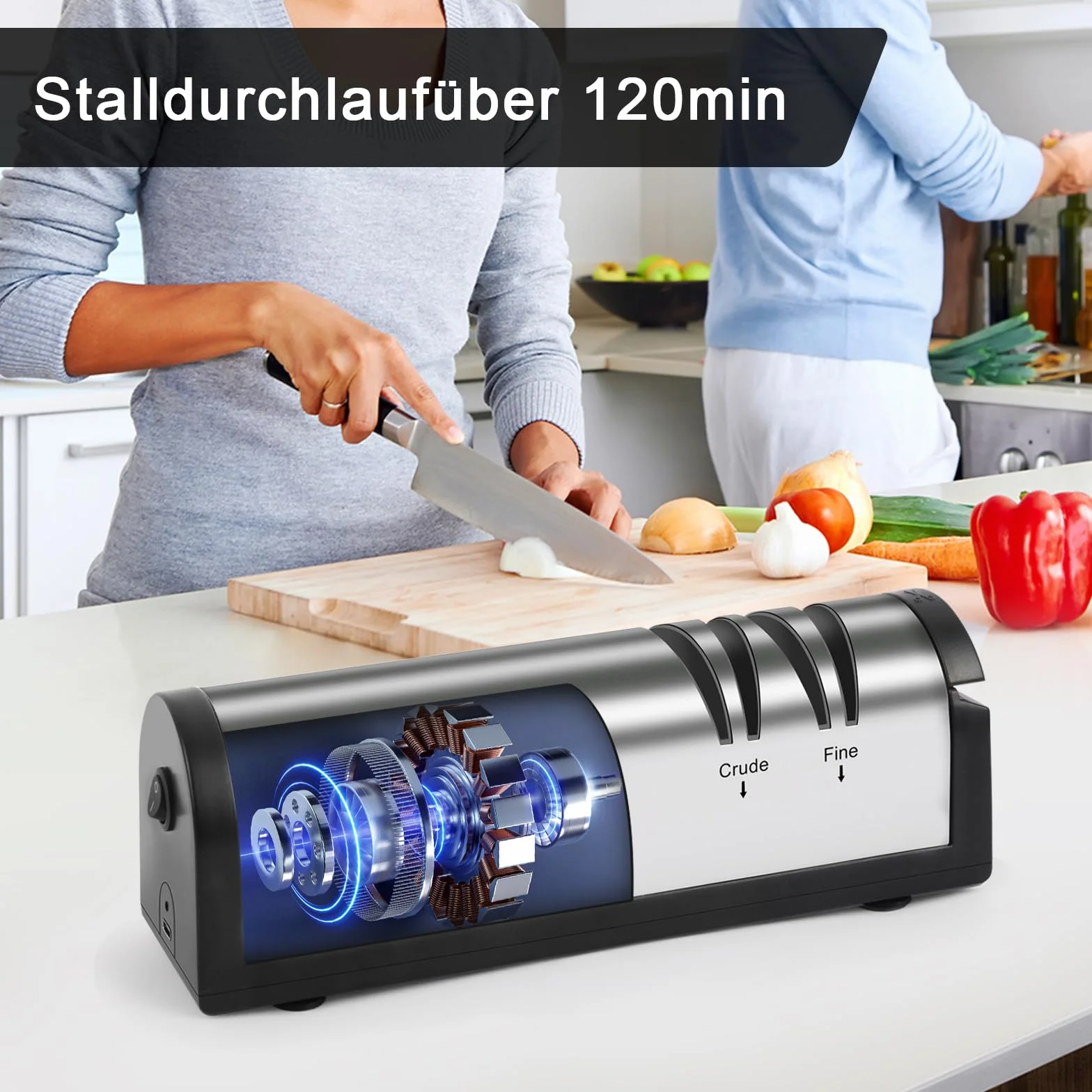 Affilacoltelli Elettrico in Acciaio Inox, Affilacoltelli Professionale di Alta Precisione per Coltelli da Cucina
