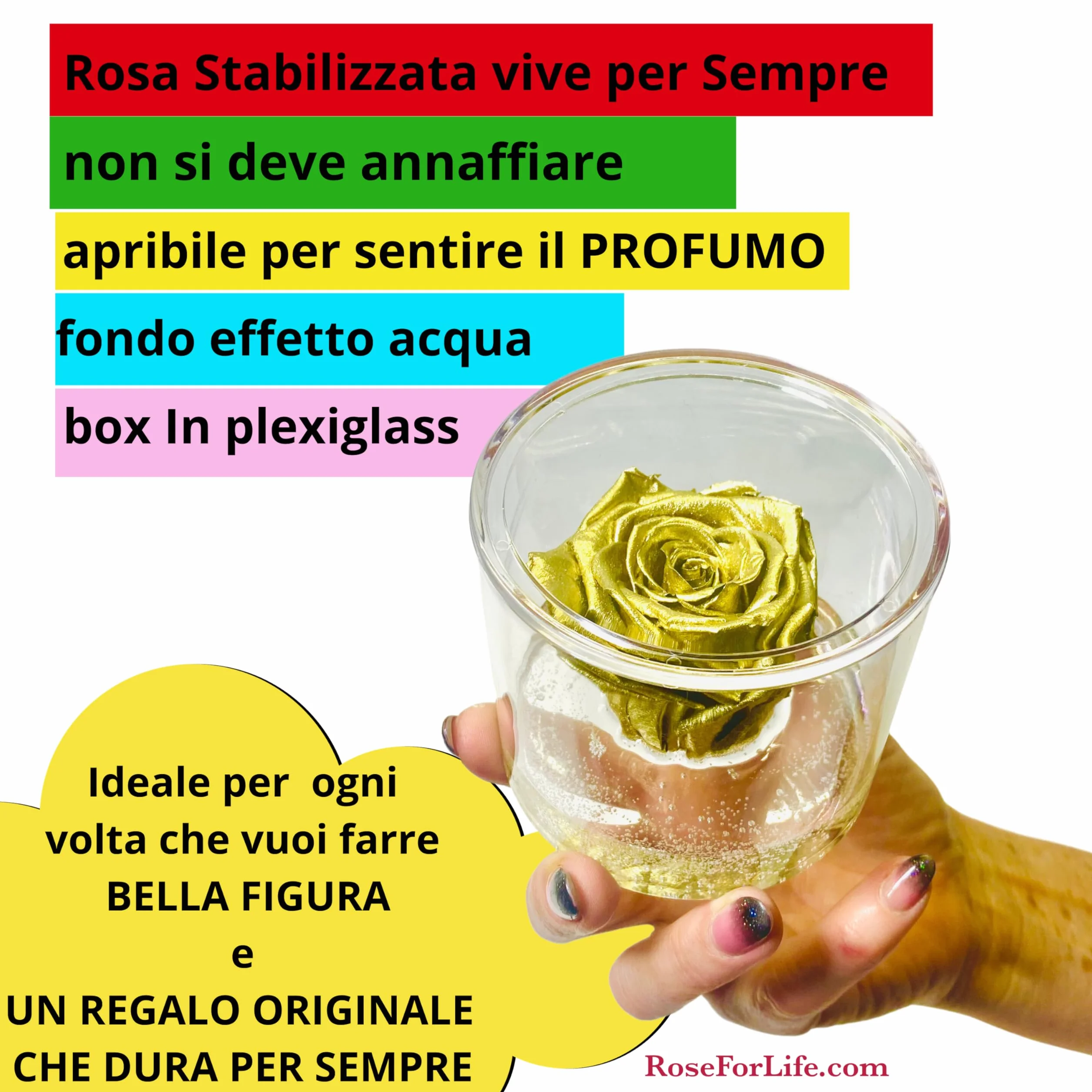 Box Tondo Rosa Oro stabilizzata Profumata plexiglass 9cm Idea Regalo Nozze Matrimonio Anniversario 50 Anni Fatto in Italia