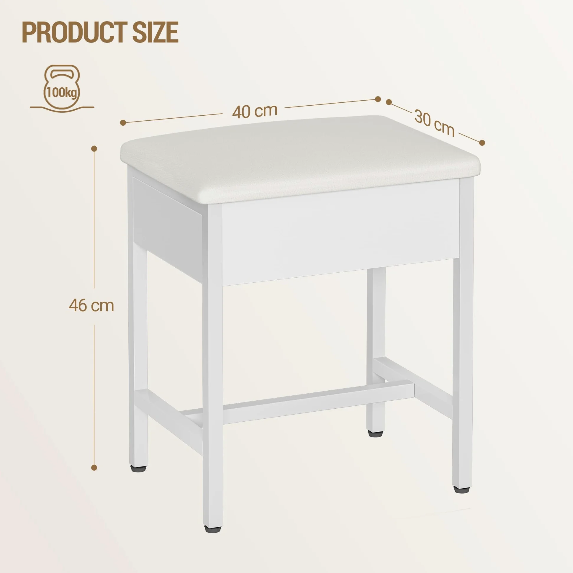Hzuaneri Sgabello Toeletta Trucco, Sgabello Imbottito Postazione Trucco, Poggiapiedi per soggiorno, Camera da Letto Cabina Armadio Ingresso, 30 x 40 x 46 cm, Bianco VS32503X