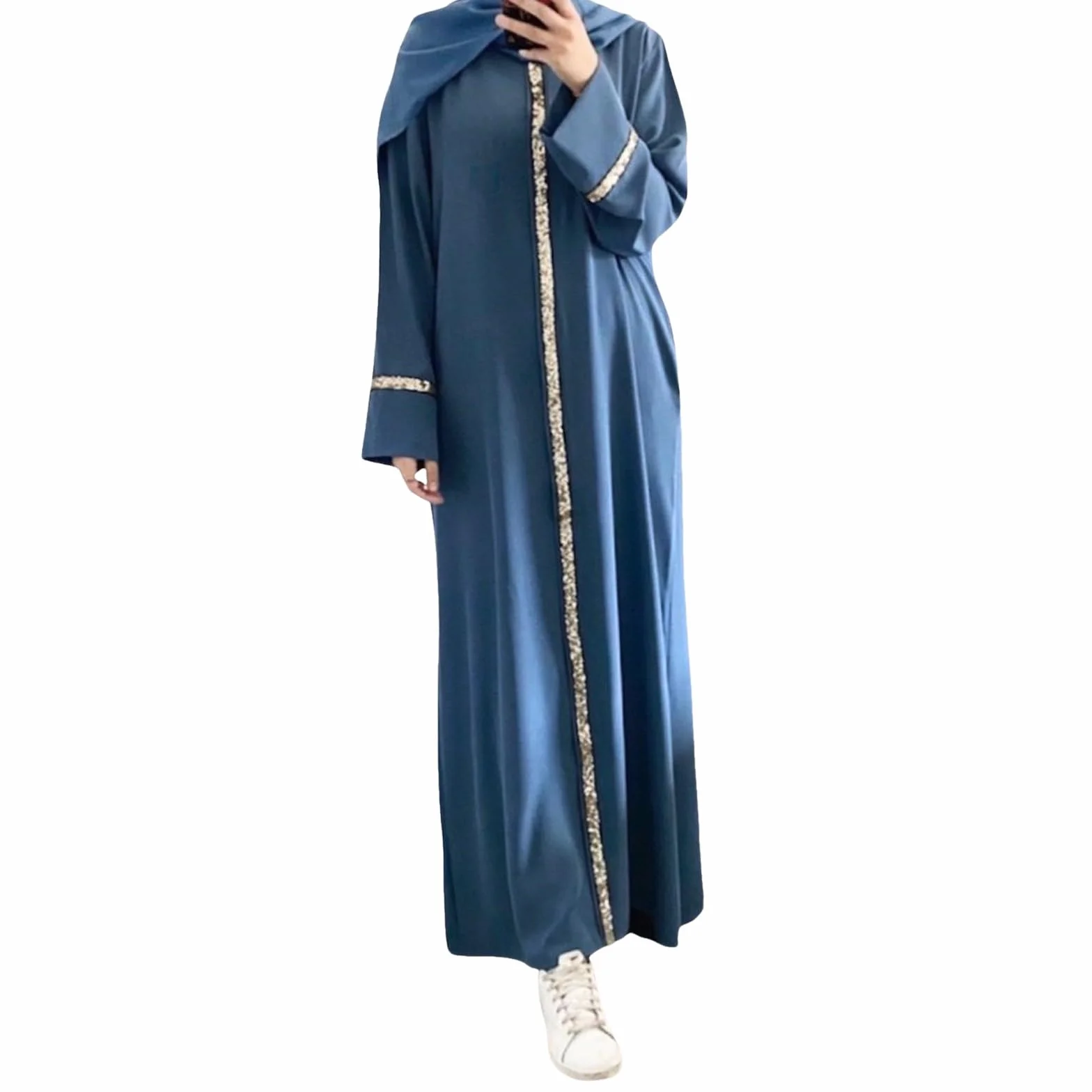 Abito Abaya Caftano Islamico Donna Plus Size Manica Lunga Flowy Maxi Abito da Sera Preghiera Ramadan