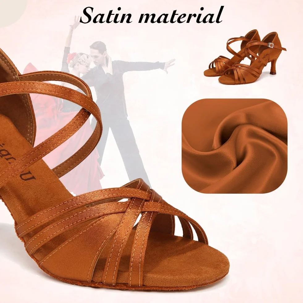 Scarpe da Ballo Latino Americano per Donne Punta Aperta Tacco 7.5 cm