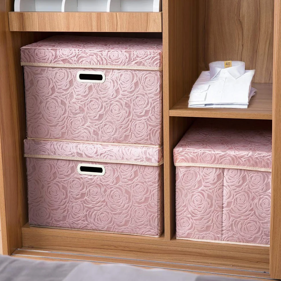 Prandom Scatole portaoggetti pieghevoli con coperchio in tessuto, 43x30x30cm, confezione da 3