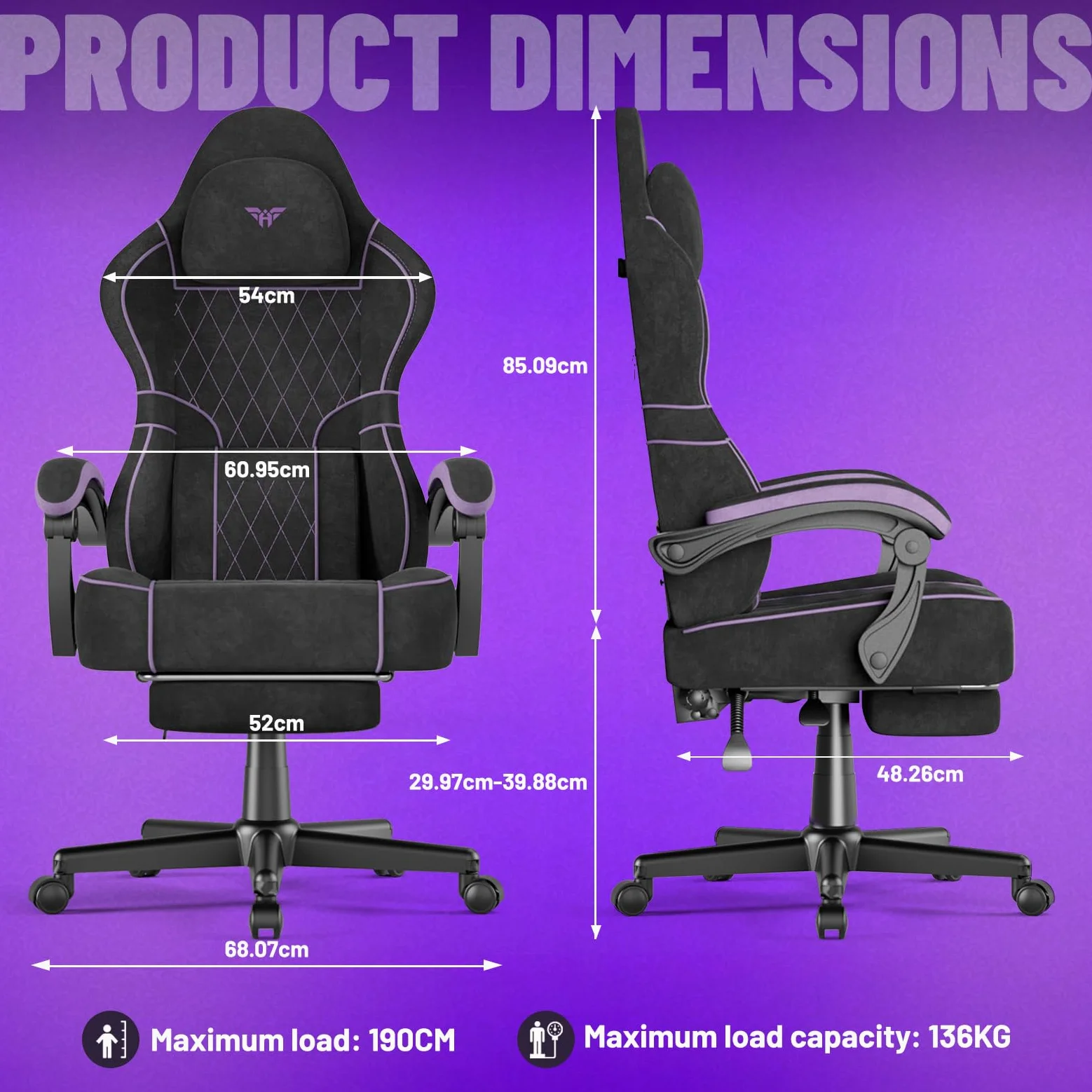Soontrans Sedia da Gaming con Poggiapiedi, Sedia Gaming Ergonomica con Poggiatesta & Cuscino Lombare Massaggio, Pelle Scamosciata, Sedie Gaming per Youtube Livestreaming Playstation (Nero&Viola)