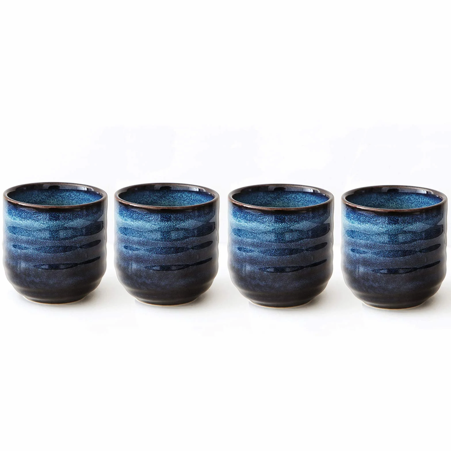 Ceramiczny zestaw do herbaty w stylu japońskim, 4 filiżanki (niebieski)