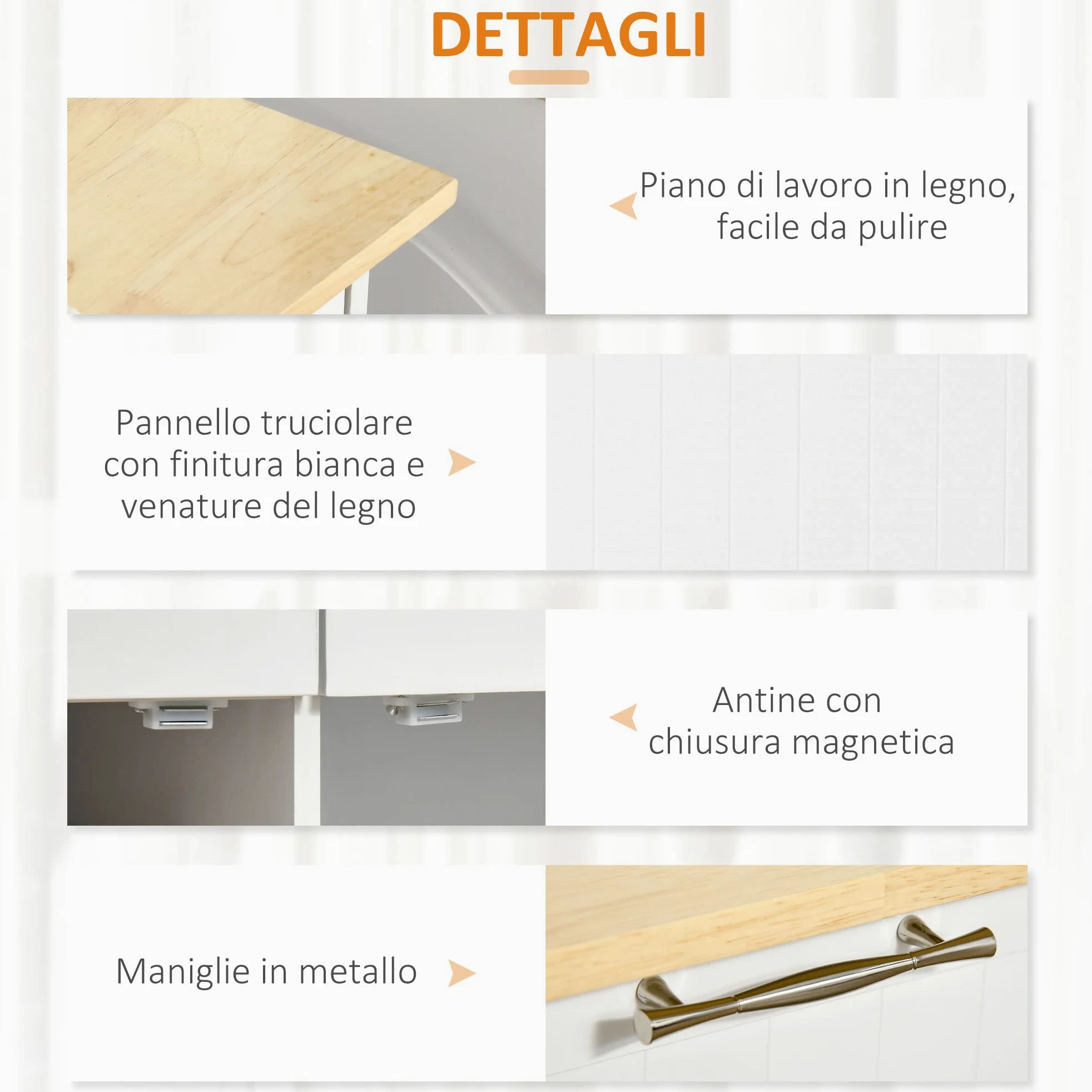 HOMCOM Isola Cucina con Piano di Lavoro in Legno di Caucciù, Carrello Cucina con Ruote, 2 Cassetti, Armadietto, Ripiani Regolabili e Porta Asciughini, in Legno MDF, 104x46x91cm, Bianco