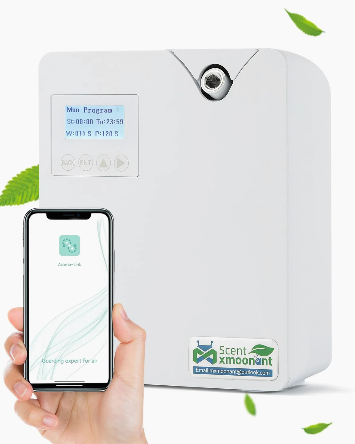 Mxmoonant Diffusore di Oli Essenziali senza Acqua, Copertura 80-120㎡, Bottiglia di Olio da 300ml, da Parete, App Control&Timer, Collegabile HVAC, per Grandi Ambienti, Negozio, Hotel