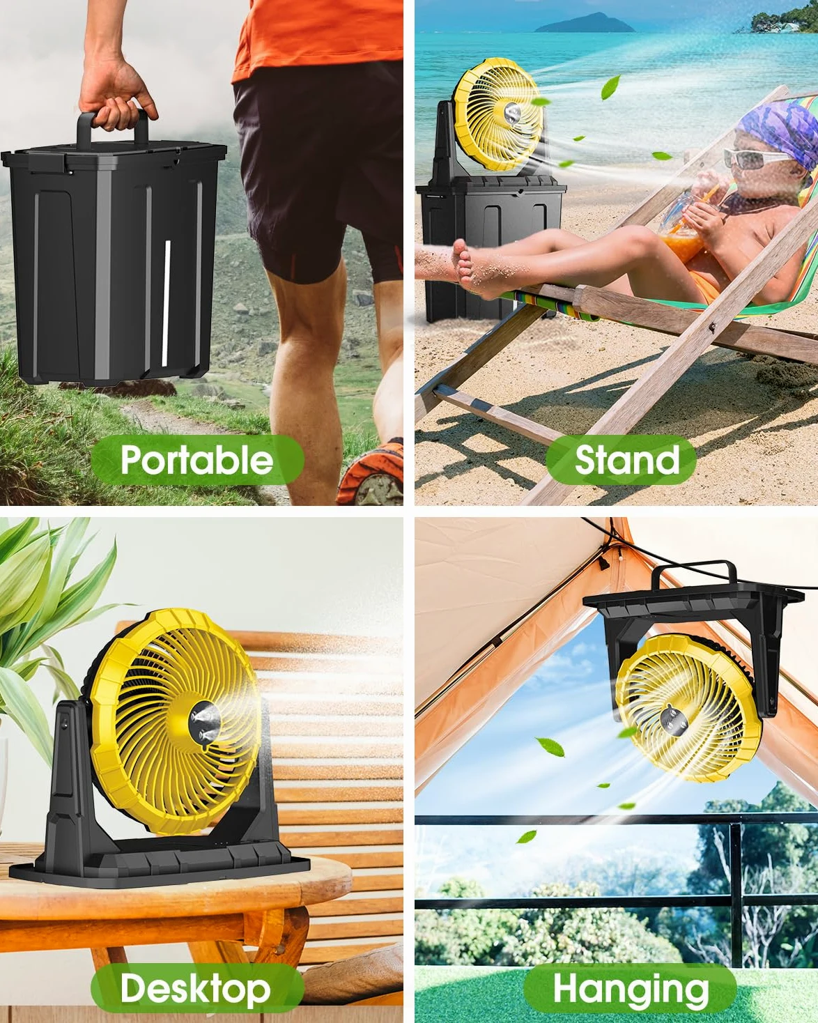 Ausic Ventilatore nebulizzatore portatile da 9 l, ventole per patio, campeggio, spiaggia, golf, ecc., 30000 mAh USB ricaricabile a batteria, ventola di raffreddamento ad acqua da pavimento, 3 forti