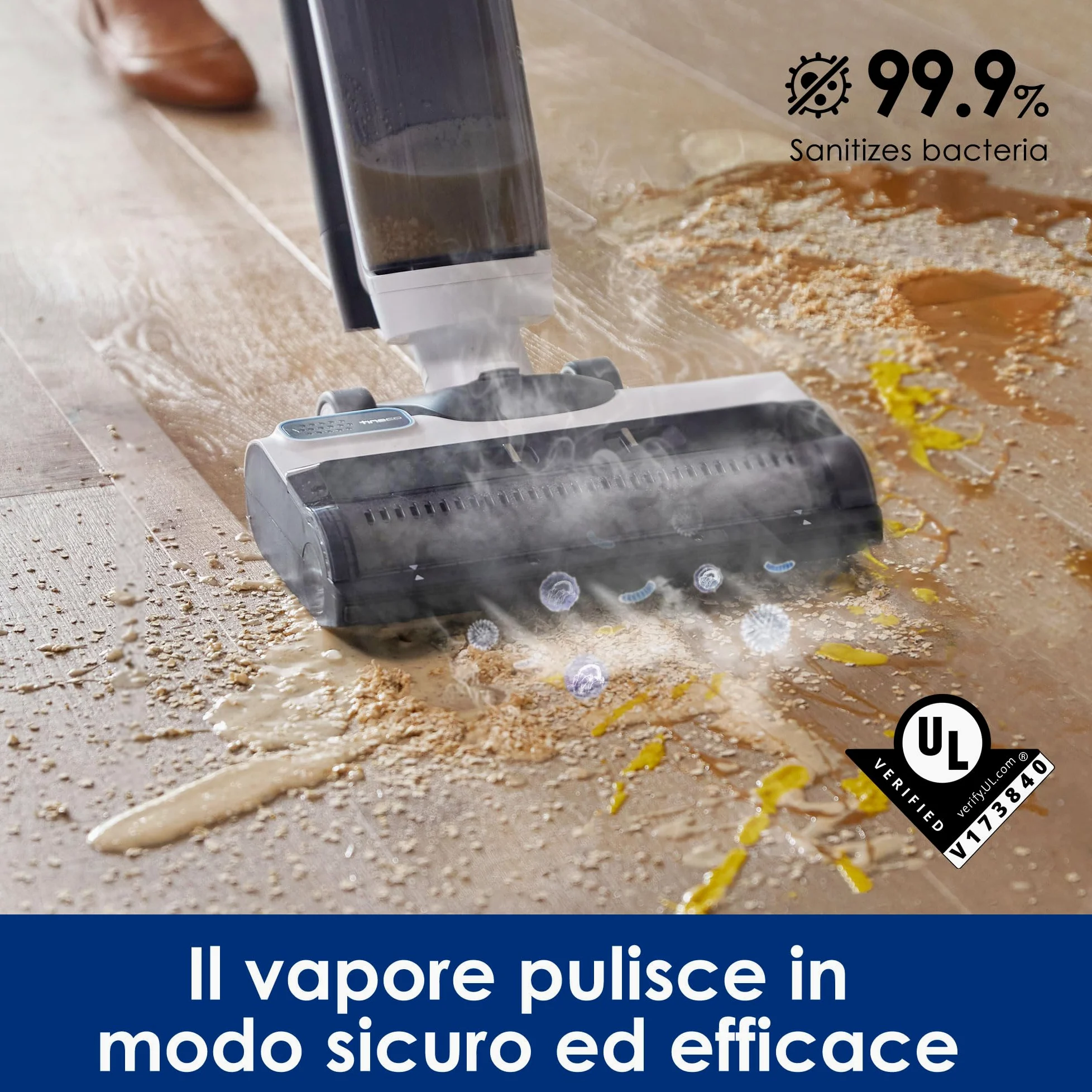 Tineco FLOOR ONE S5 STEAM Aspirapolvere Lavapavimenti Intelligente e Pulitore a Vapore per Pavimenti Duri con Display Smart