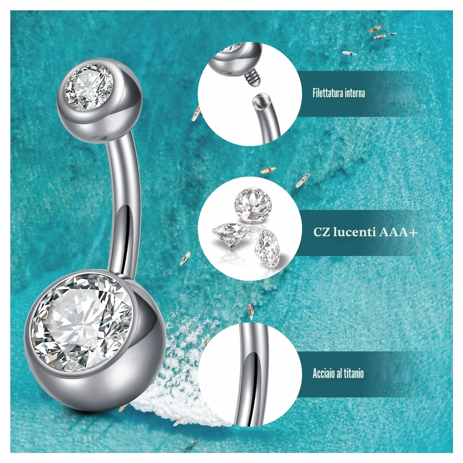 AceFun Piercing ombelico Titanio argento Oro 6mm-16mm 14G solido Barbell barra curva