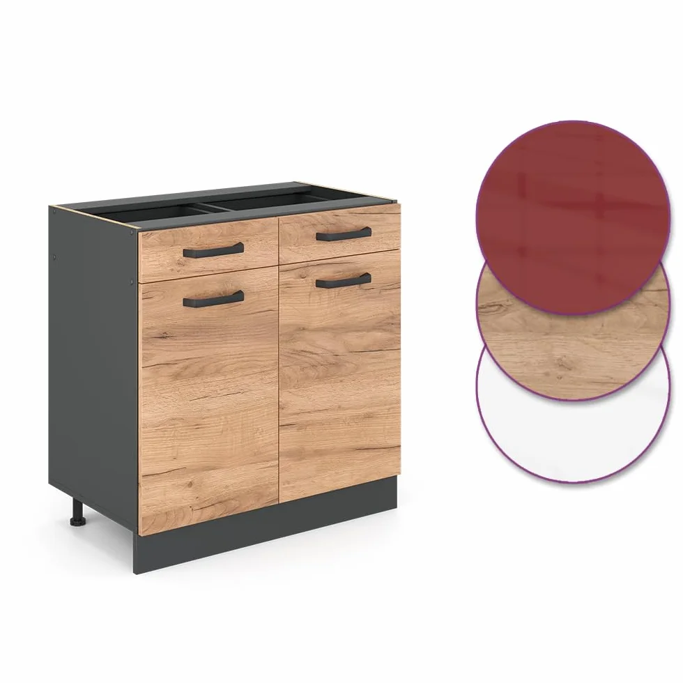 Vicco mobiletto base per cucina R-line, Quercia dorata/Antracite, 80 cm senza piano di lavoro