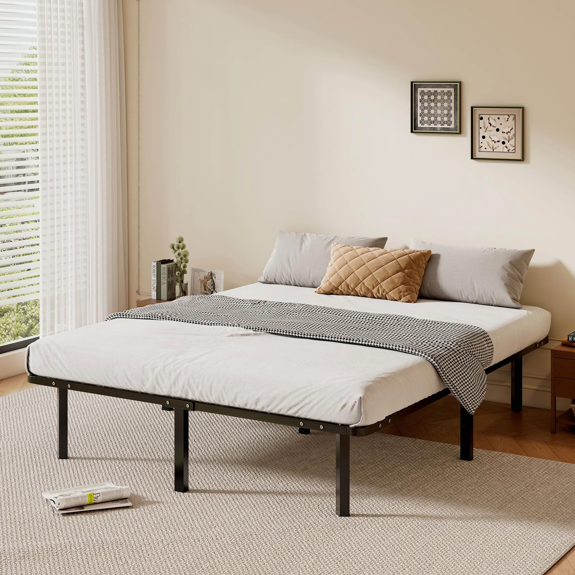 TEENO Rete Letto Matrimoniale 160x190 a Doghe in Legno,con 9 Gambe e 2x14 File di Doghe,Alto Sotto Letto 32 cm per Ampio Spazio di Archiviazione,Adatta a Tutti i Tipi di Materassi,Stile Moderno