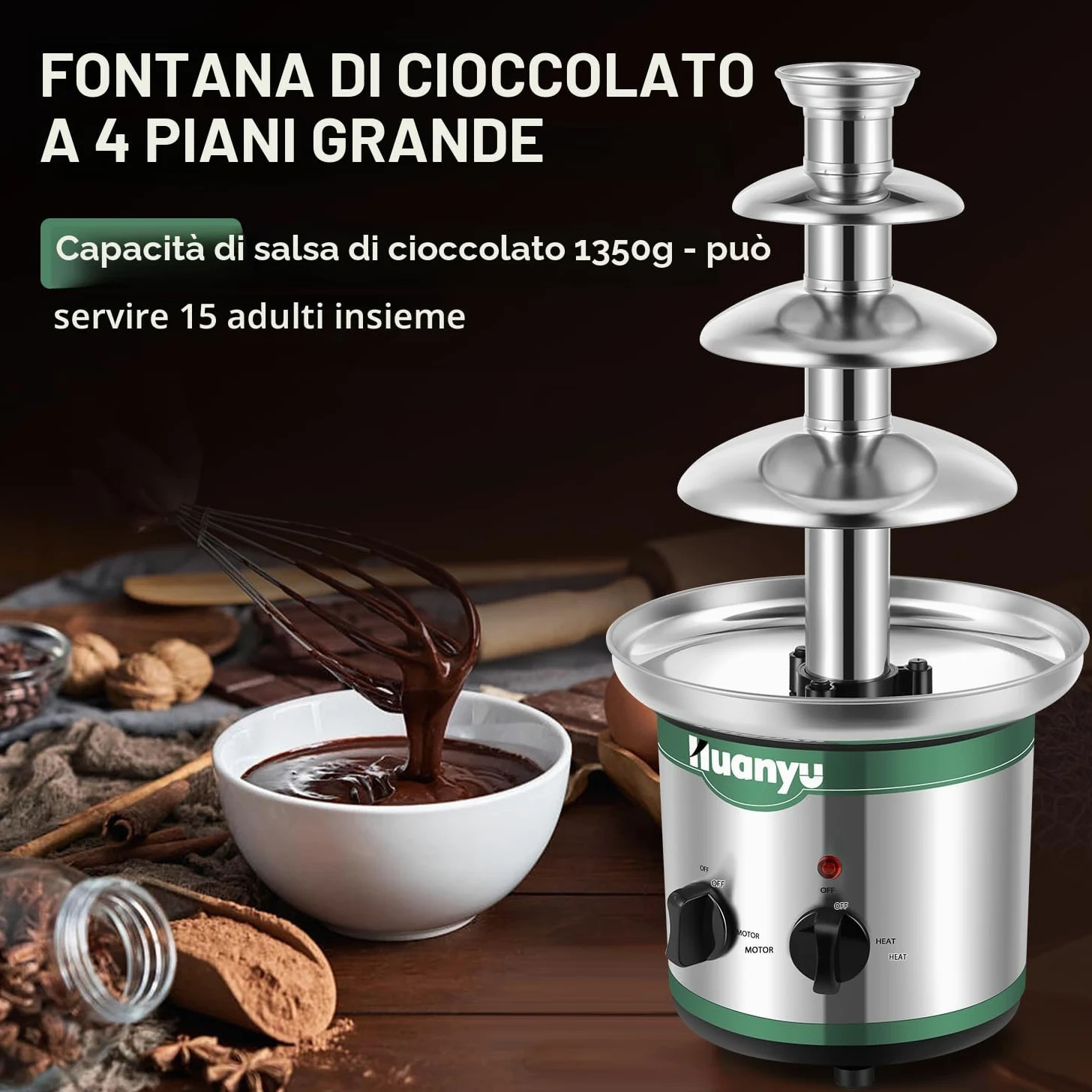 Huanyu 4-tier fontana di cioccolato grandi set di fonduta per il cioccolato Fontana elettrica di cioccolato macchina di fonduta di cioccolato set per nozze di partito e compleanno