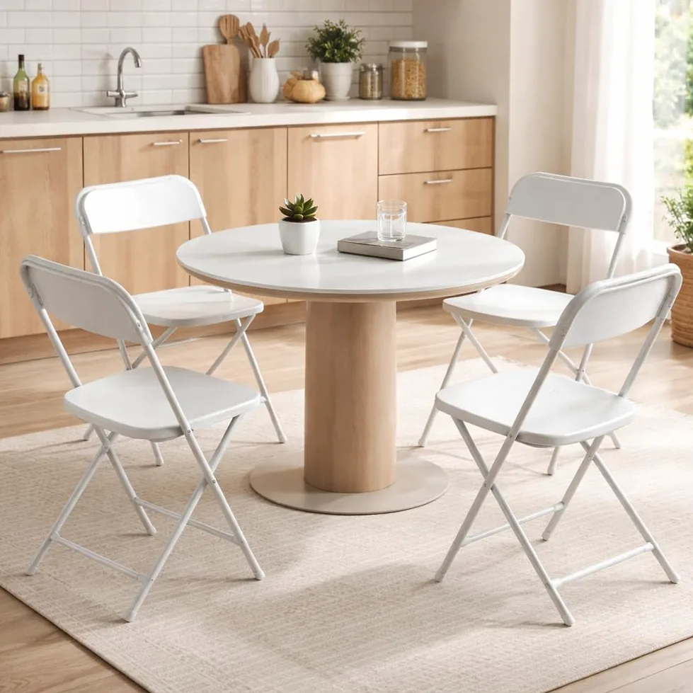 Shally Dogan Set 4 Sedie Pieghevoli Bianche con Struttura in Metallo e Seduta in Polipropilene Ergonomica, Sedia Multiuso Resistente da Esterno ed Interno, Ideale per Bar, Ristoranti, Casa, Giardino