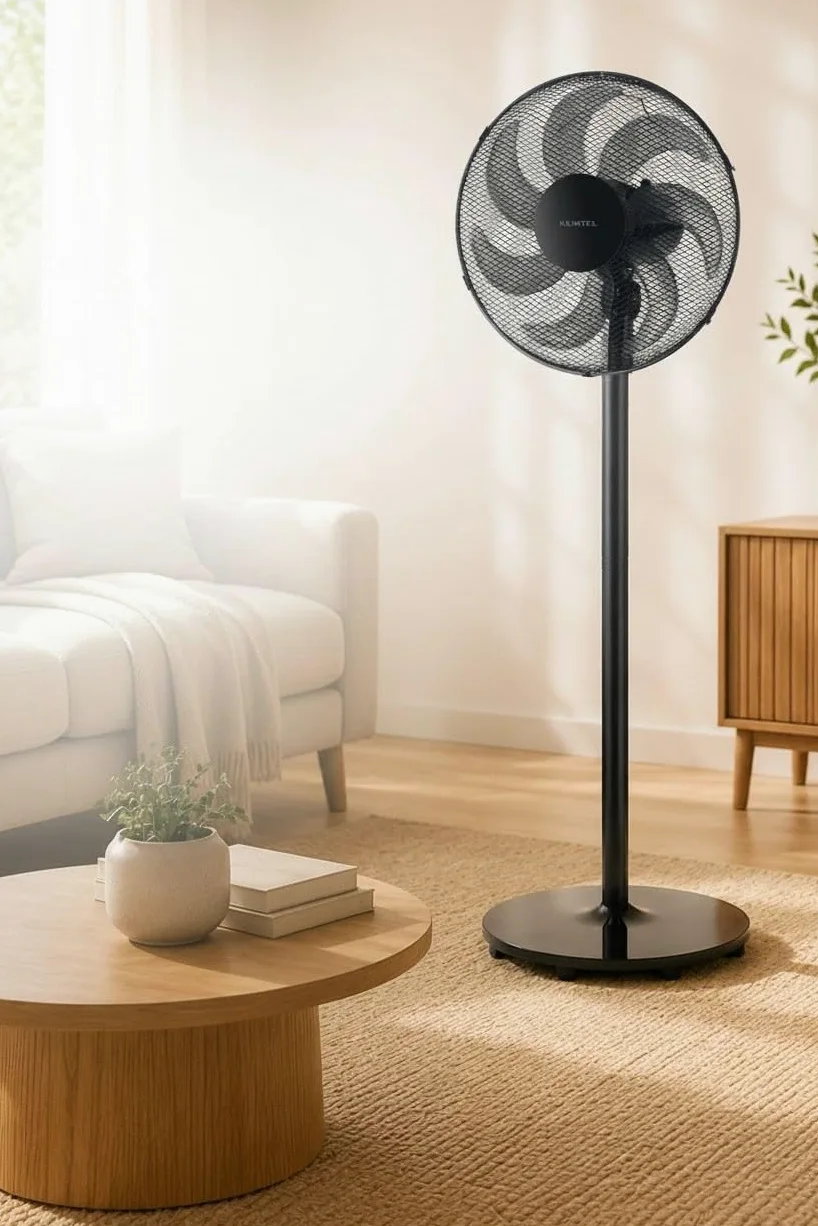 Opviq Kumtel Potente Ventilatore Nero 50W 130cm Altezza Regolabile 7 Pale 3 Velocità Silenzioso Motore In Rame Efficiente