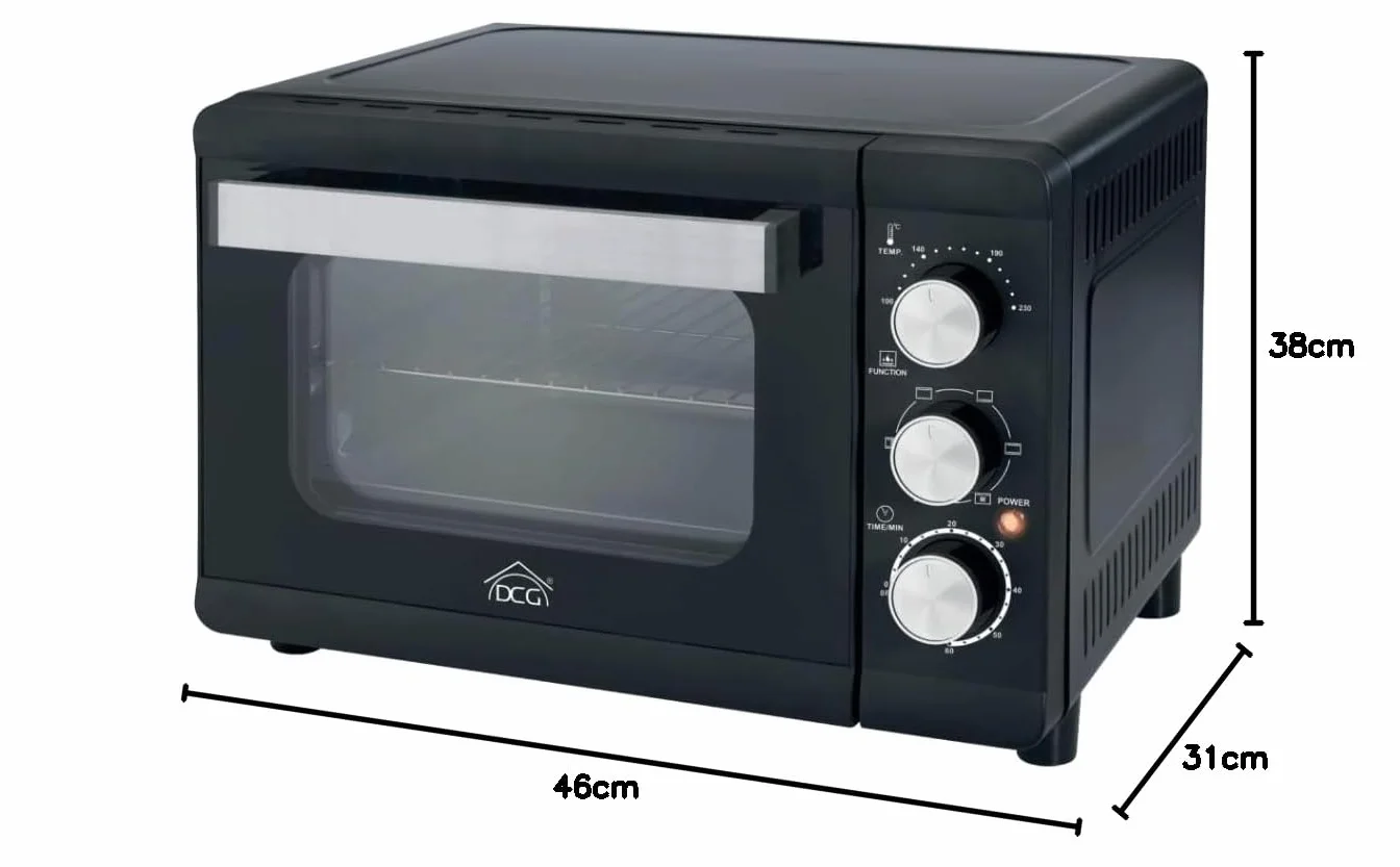 DCG MBN24 - Fornetto Elettrico 24 Litri 1380W, Multiforno Ventilato 6 Funzioni, Timer 60 Minuti, Temperatura 100 - 230°C con Porta Doppio Vetro - Nuova Certificazione A13